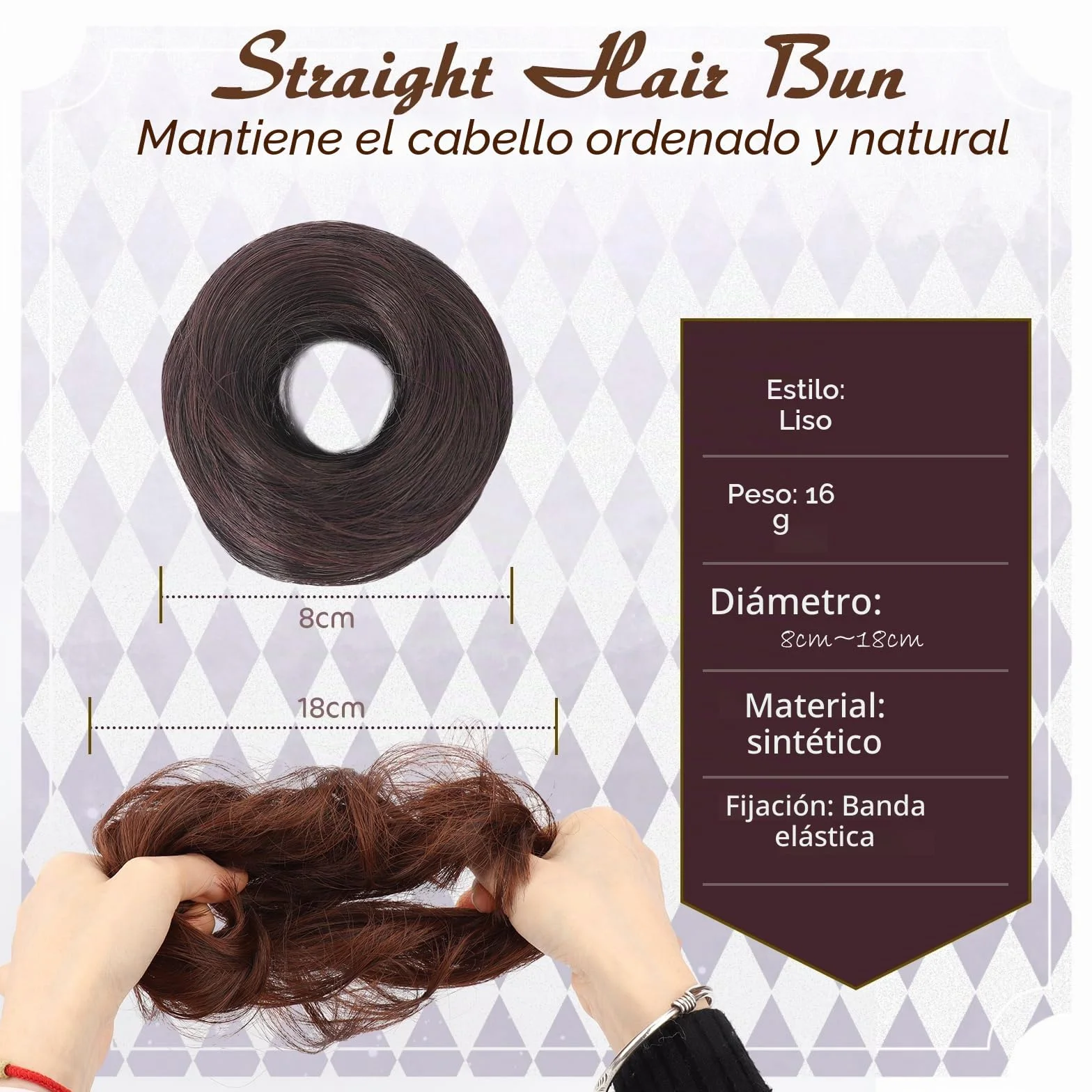 Scrunchies para cabello liso Castaño claro accesorio donut trenzado sintético