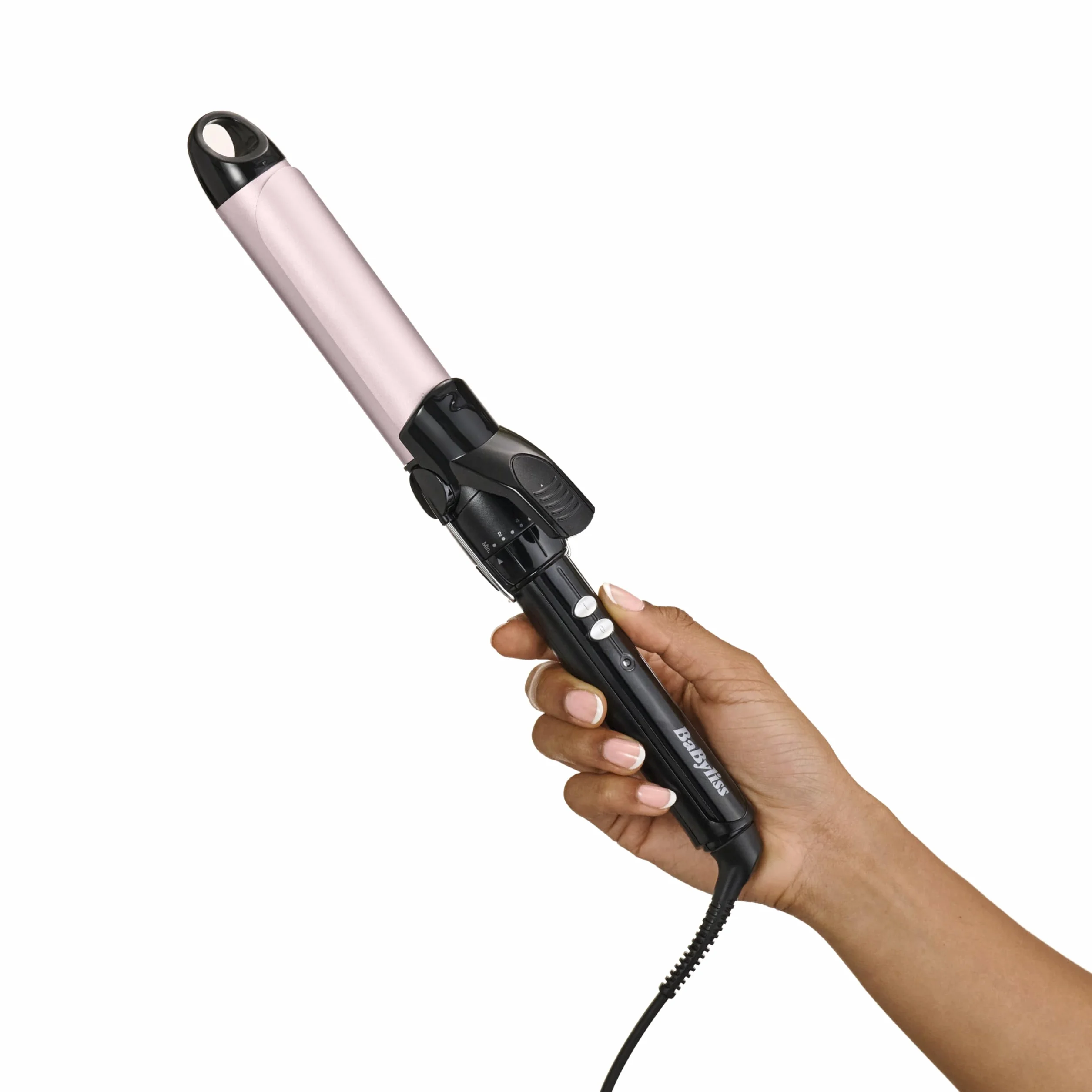 BaByliss Tenacilla 32 mm Rizador de pelo Barril Pro Satin Touch 10 ajustes temperatura Calentamiento rápido Negro rosa C332E