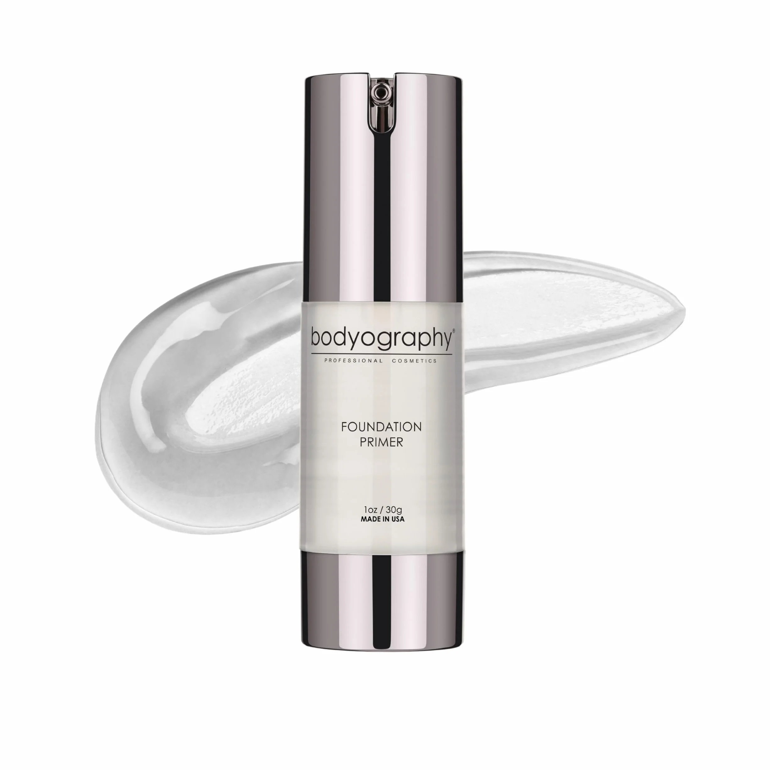 Bodyography Foundation Primer (Clear): Primer de maquillaje de salón antienvejecimiento con vitamina E, A, jojoba, aceite de semilla de uva, 1 oz