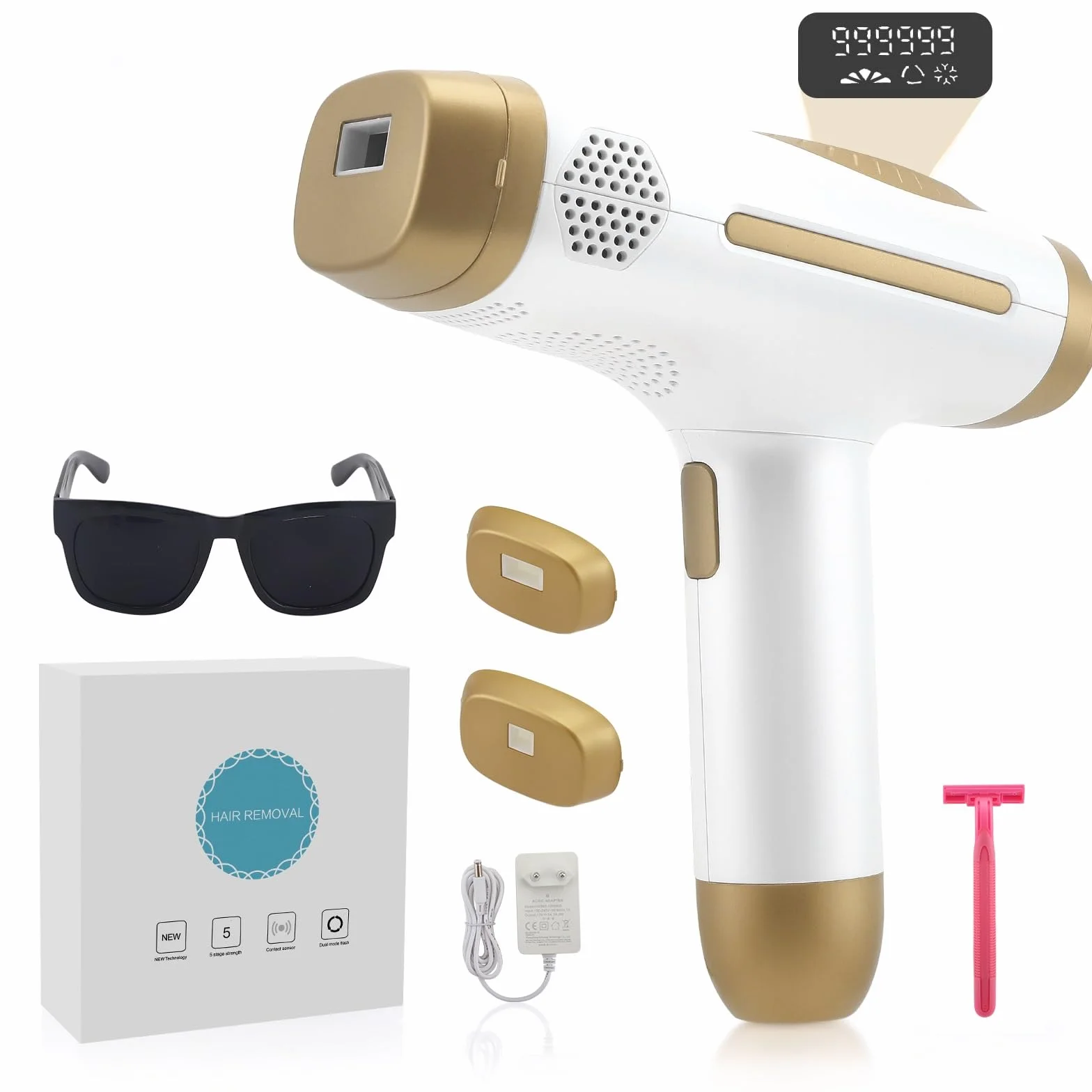 Depiladora Laser 990.000 Destellos 5 Niveles Energía 2 Modos Automático Manual Rostro Cuerpo