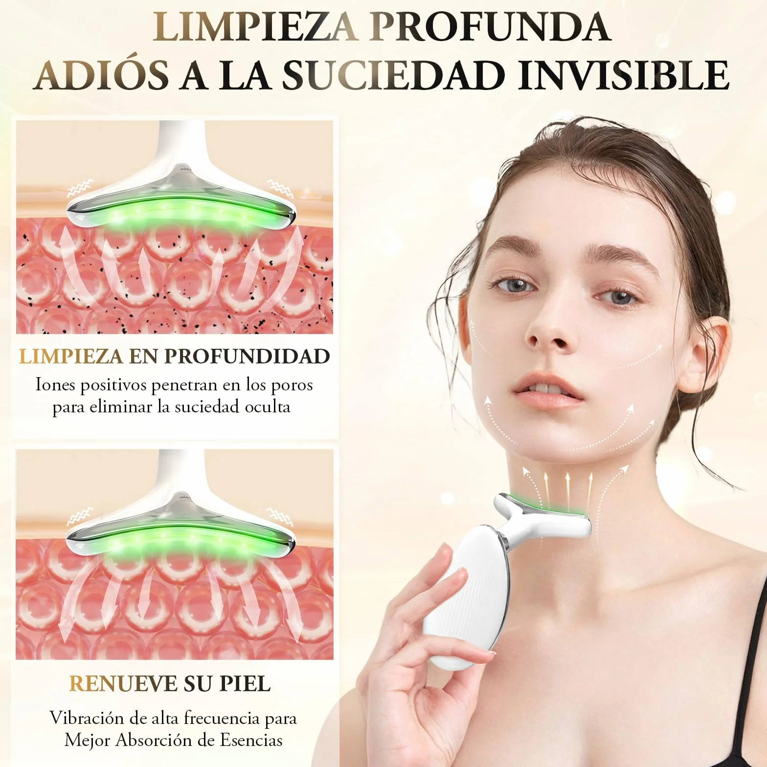 ANLAN Masajeador Facial Antiarrugas con Calor Luz LED EMS Lifting para Cuello (45°C)
