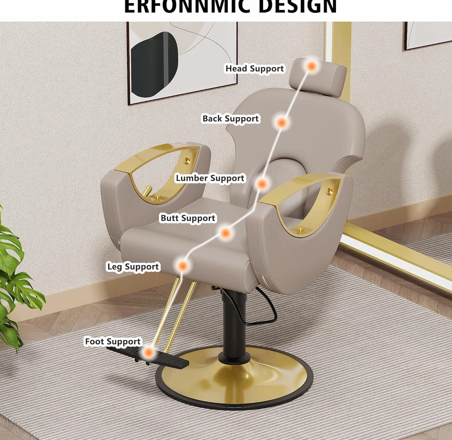 Silla de peluquería profesional giratoria 360° altura regulable reposacabezas ajustable reposapiés carga 150 kg
