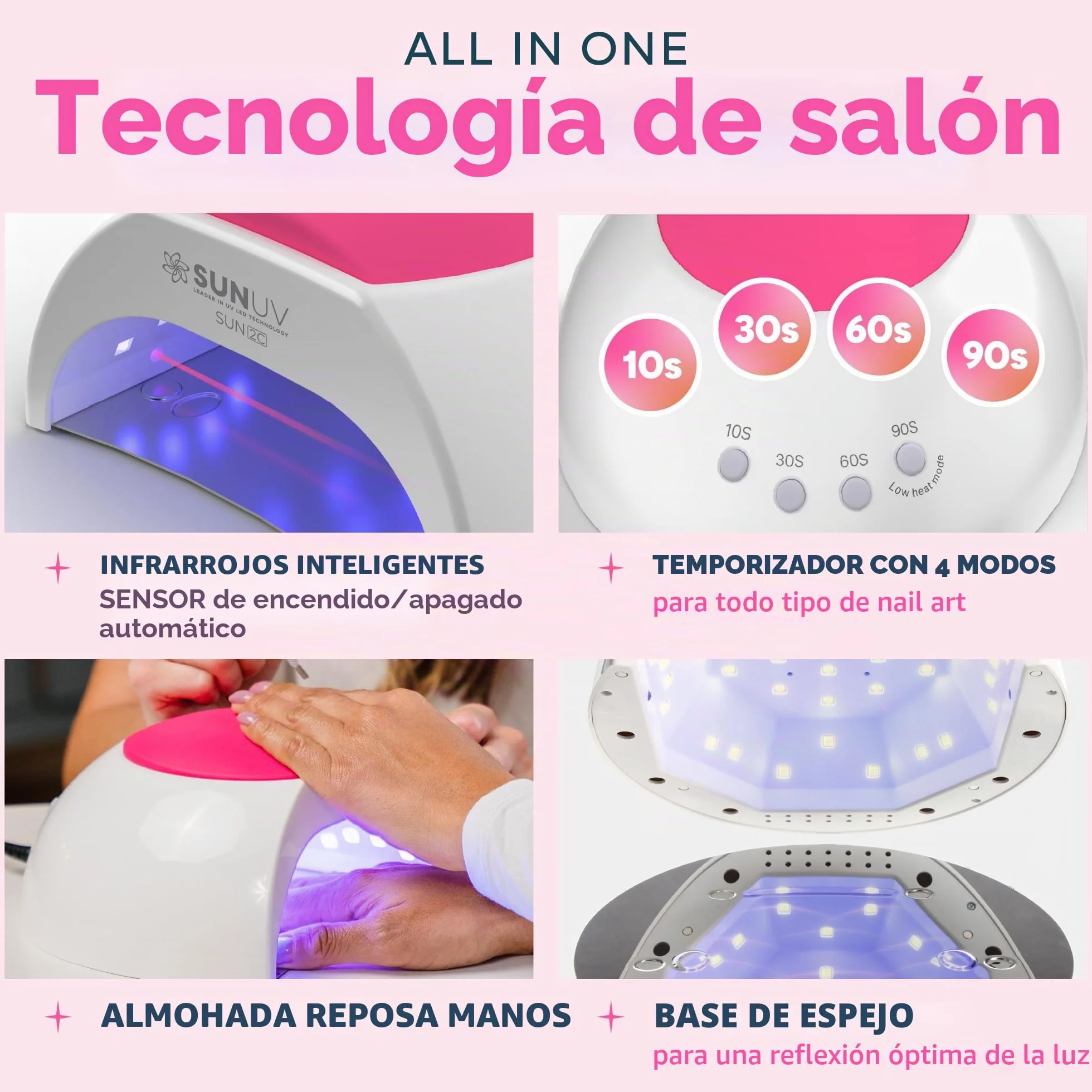 SUNUV Lámpara Secadora de Uñas, Profesional LED UV Lampara Uñas de Gel, Curado Luz en 4 modos para tiempo 10s, 30s, 60s y 90s