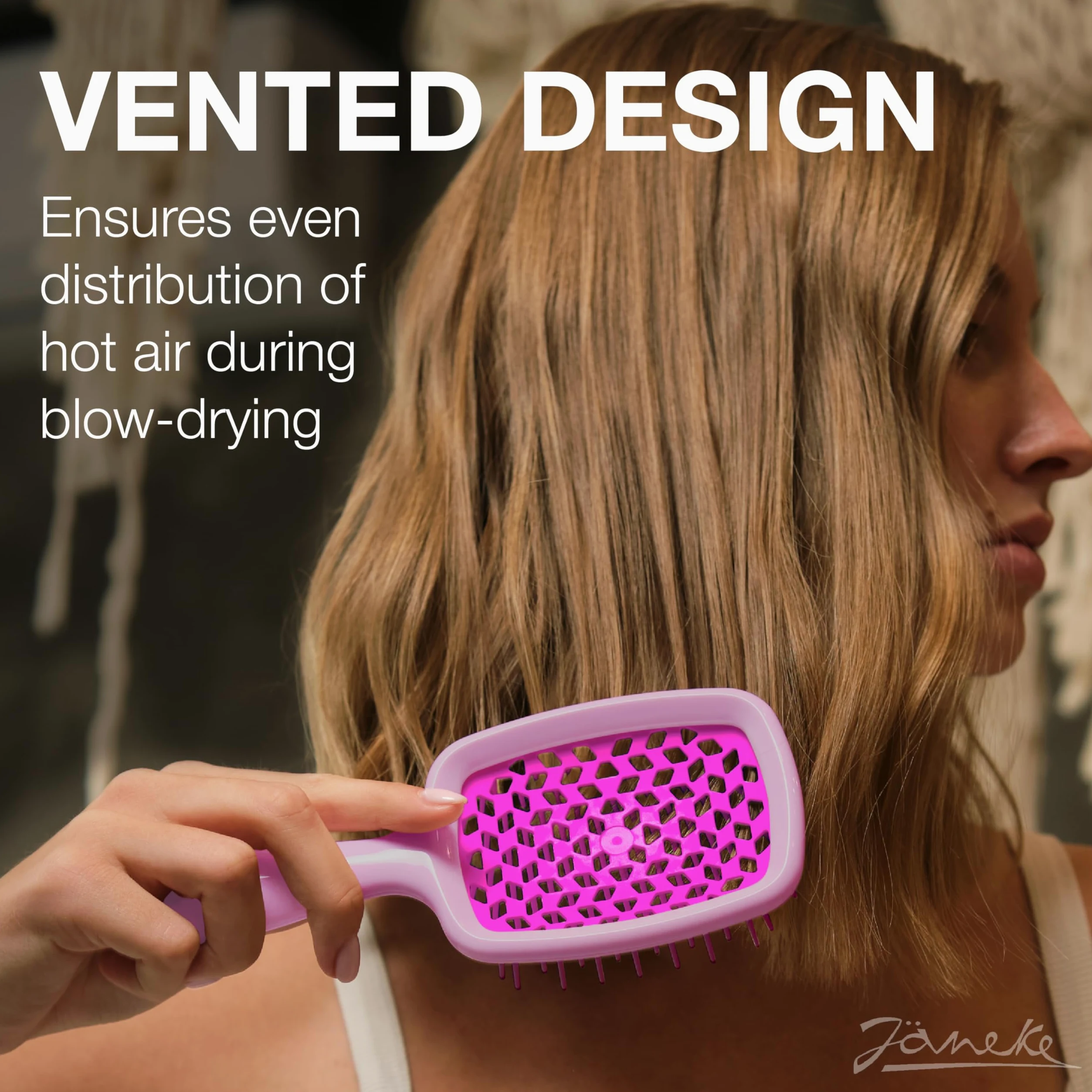 Janeke Superbrush Cepillo desenredante para cepillado suave, cerdas antiestáticas, cepillo ventilado para secar con secador, cabello rizado, grueso, ondulado y fino, lila-fucsia