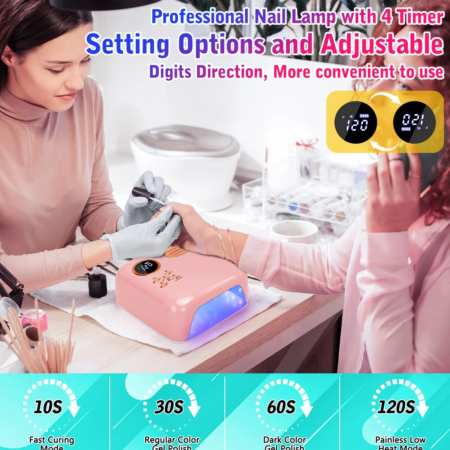 Lámpara de uñas LED UV inalámbrica - Secador de uñas profesional de 72 W con 36 cuentas UV/LED, batería recargable de 15600 mAh, 4 temporizadores, sensor automático, luz de curado de esmalte