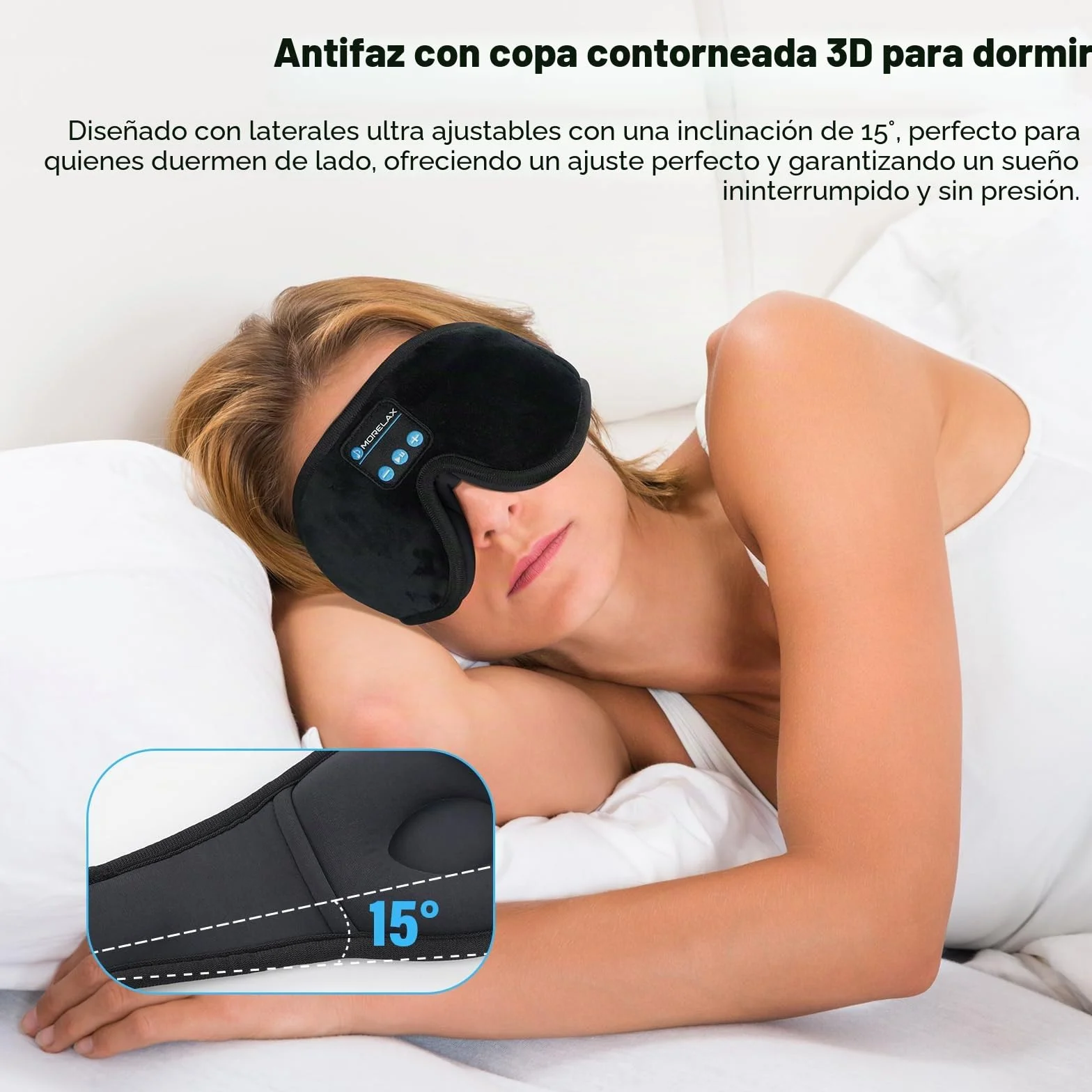 Antifaz para dormir con auriculares Bluetooth, máscara 3D inalámbrica música, regalo para mujeres