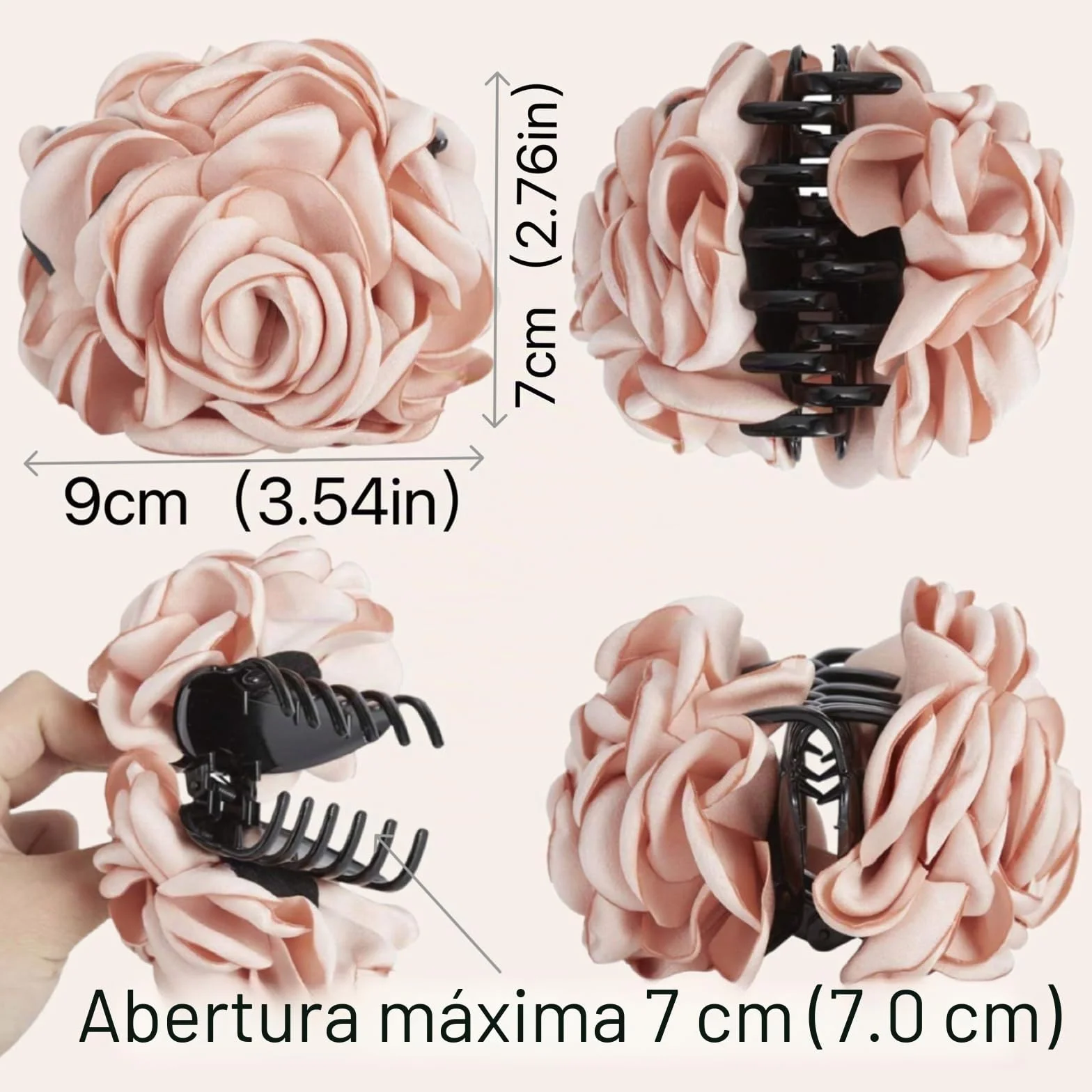Juego de 3 pinzas grandes para el pelo diseño rosa negro beige claro