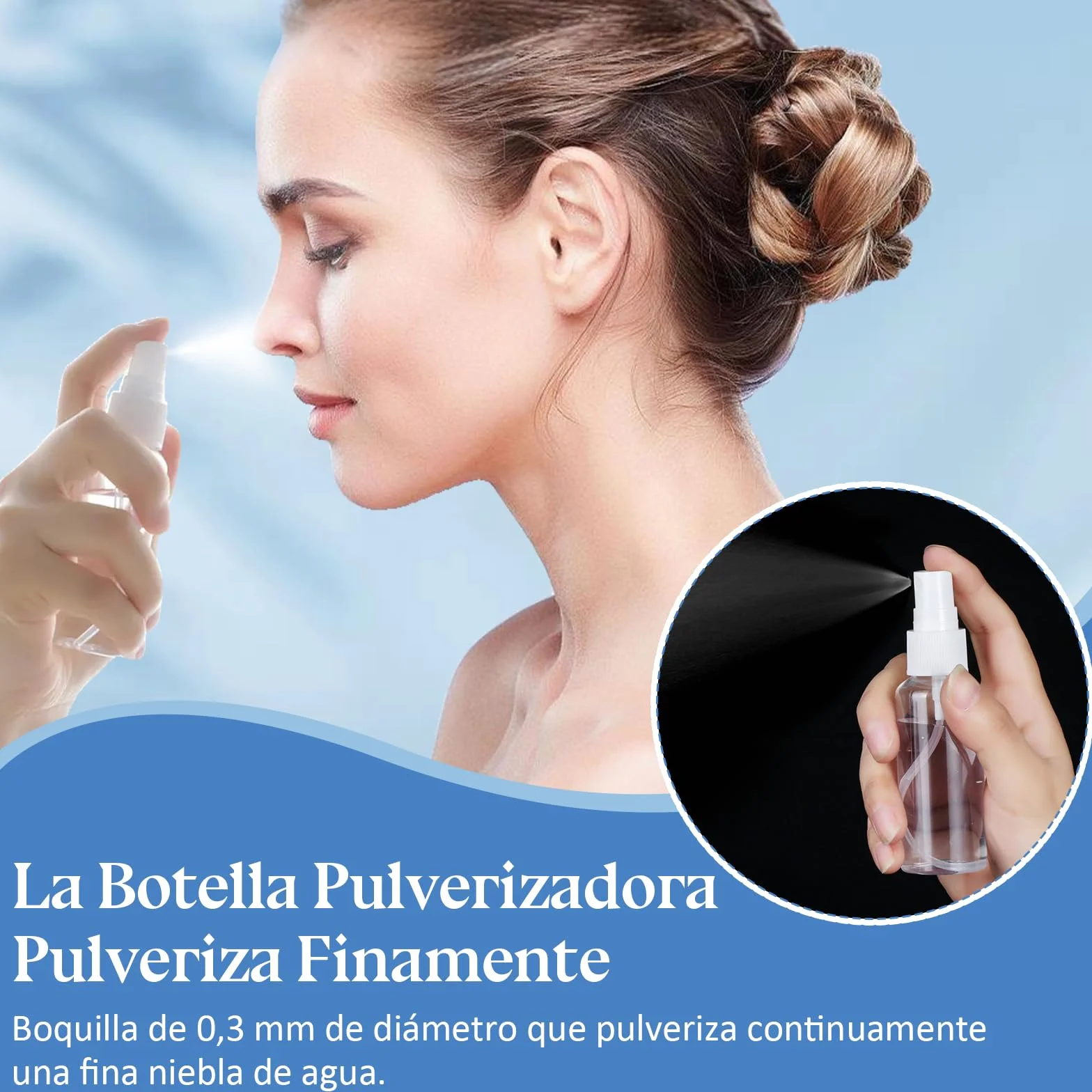 Botes Spray Pequeños 50ml Transparentes con Embudos y Etiquetas, Botellas de Viaje Rellenables para Cosmética