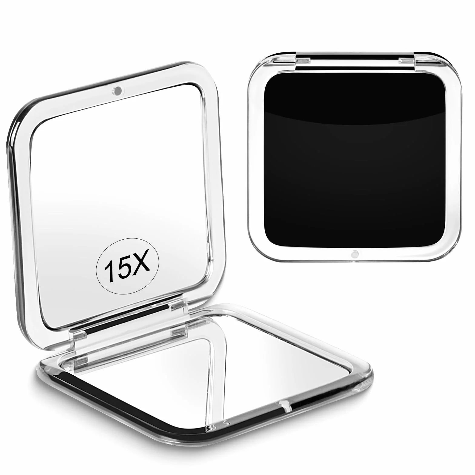 SANTOO Espejo de Maquillaje Compacto 15X Aumento, Espejo de Bolsillo Plegable 2 Caras, Cuadrado 8,4cm para Viajes