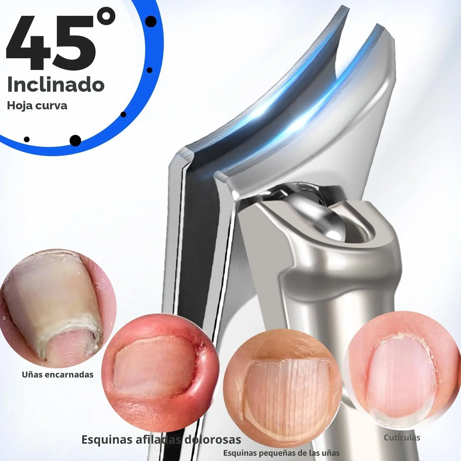 Cortaúñas para personas mayores, uñas gruesas 16 mm/37 mm, apertura ancha, mango largo, inclinado 45 grados