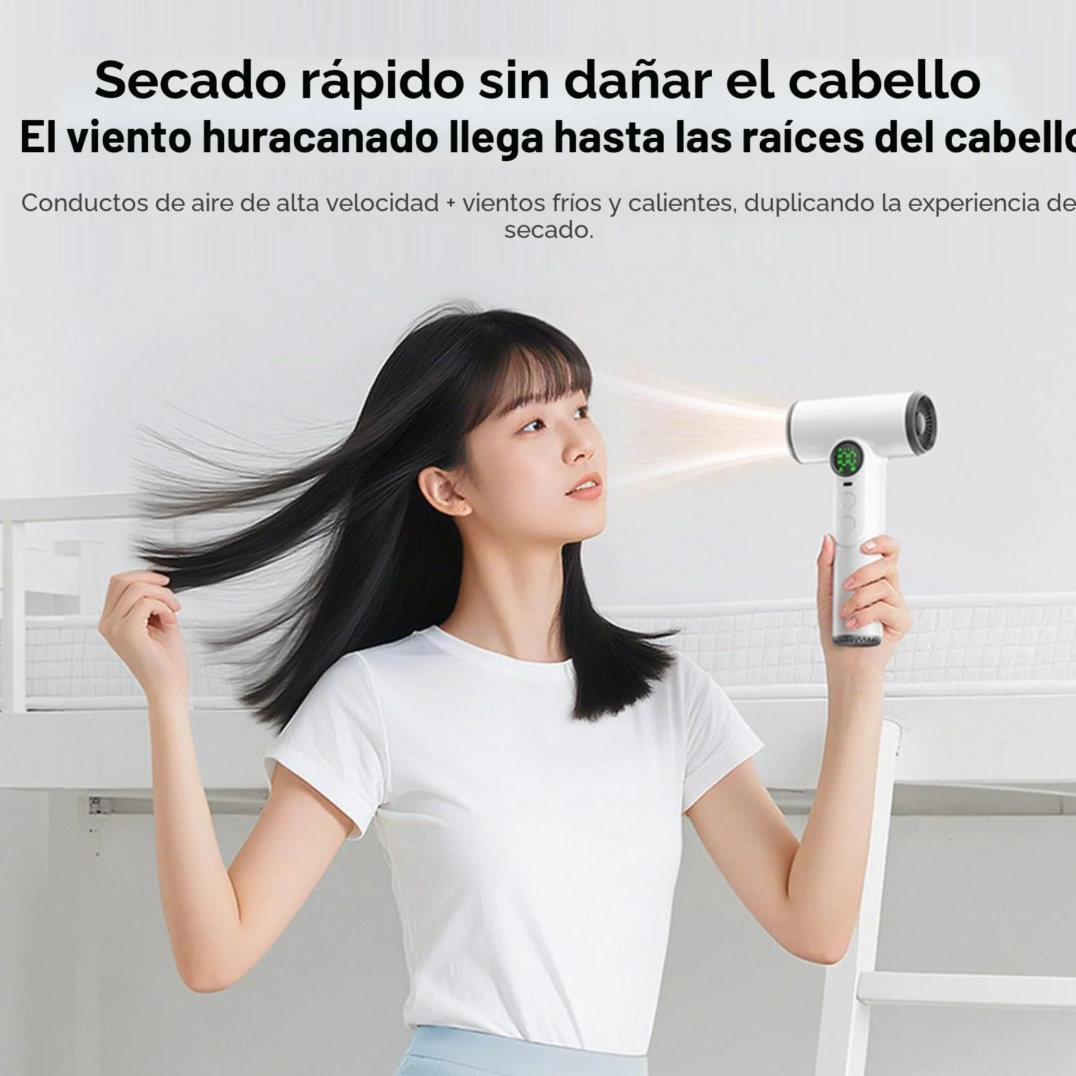 Bewinner Secador de Pelo Inalámbrico Profesional: Batería Recargable USB, 3 Velocidades y Temperaturas, Portátil Con Pantalla Digital Para Mujeres