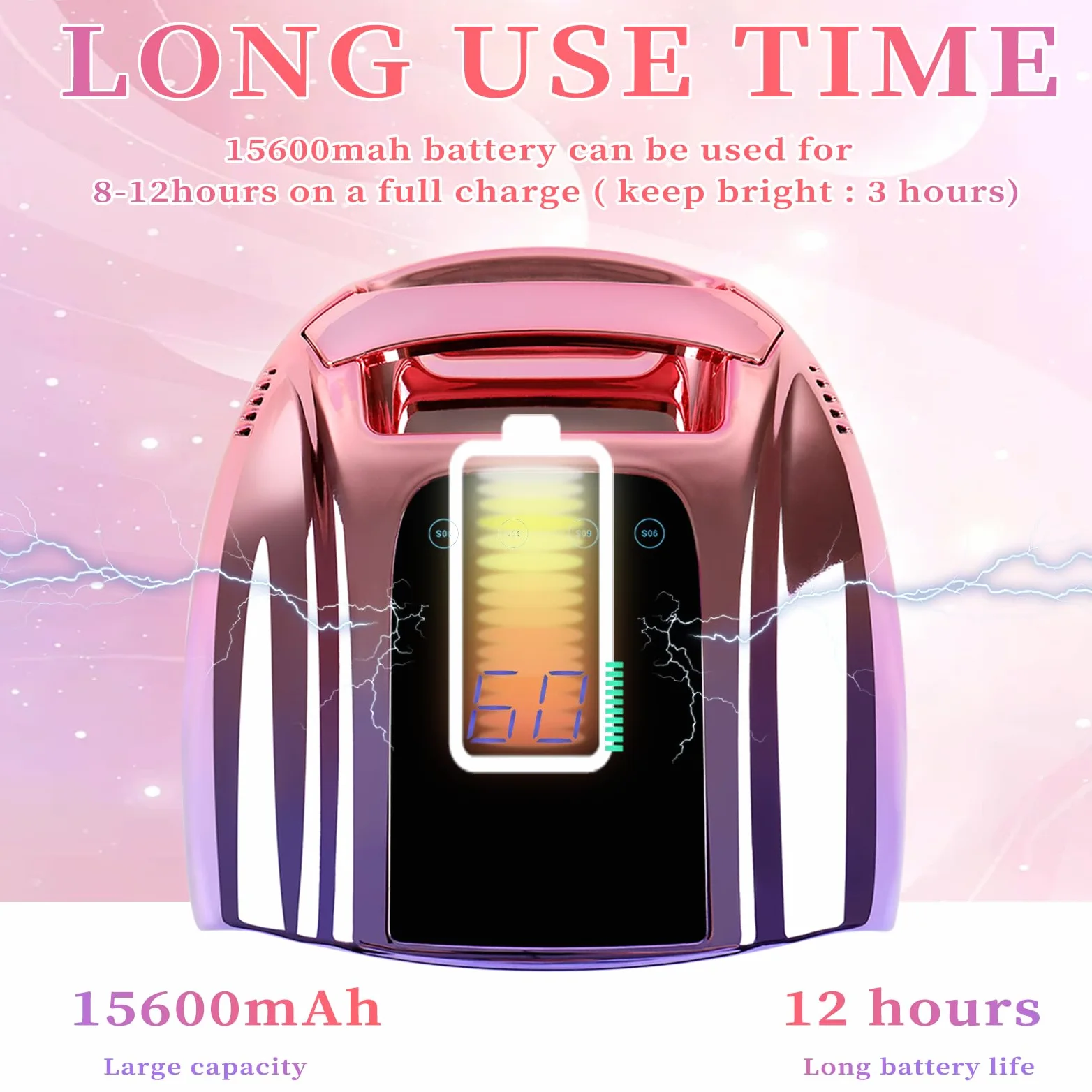 Lámpara de uñas LED UV recargable de 96 W, luz UV inalámbrica portátil para uñas con pantalla LCD, sensor automático, 4 ajustes de temporizador y secador de uñas con sensor inteligente, luz