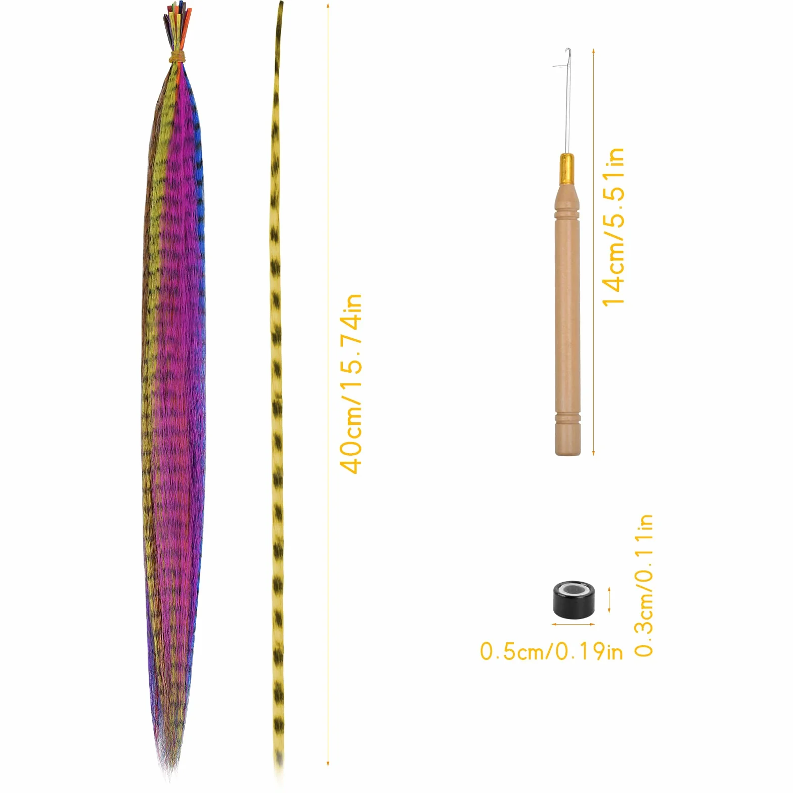 Extensiones de Pelo Plumas, Kit de Extensión con Cuentas para Mujeres - Cabello Sintético de Colores