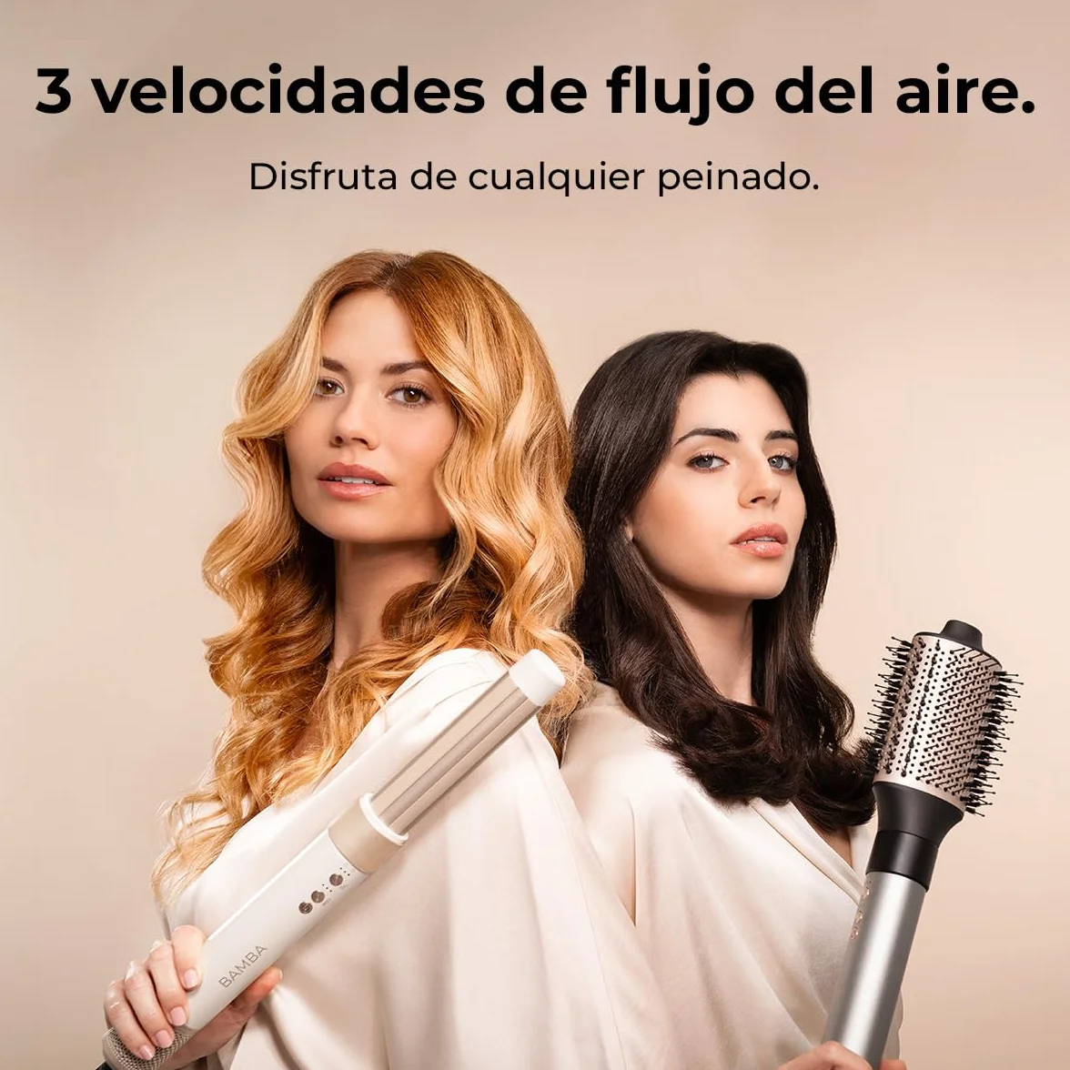 Cecotec Cepillo de Aire Secador Moldeador Alisador MultiFunción 8 Cabezales CeramicCare AirGlisse Champagne 1400W