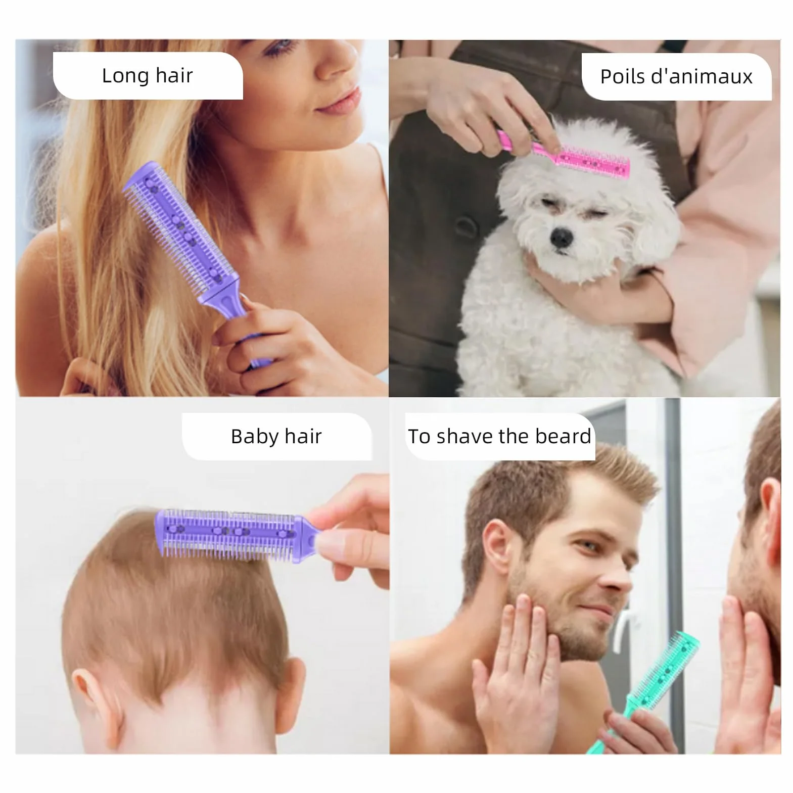 Kit de Peine para Adelgazar el Cabello de 3 Piezas, Cortador de Pelo de Doble Cara con 10 Cuchillas de Acero Inoxidable