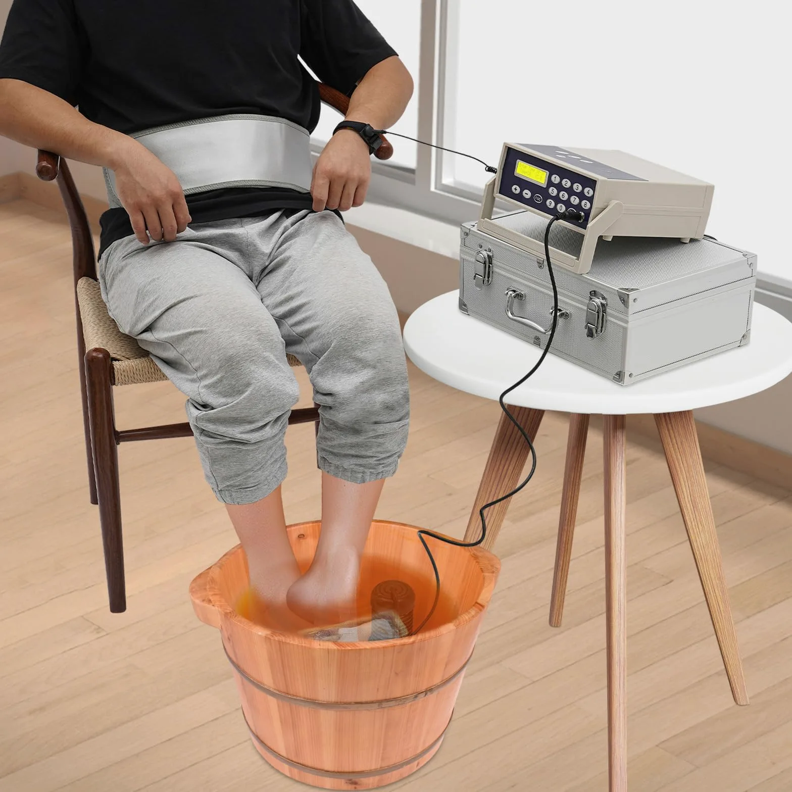 Baño de pies con iones de iones, incluye cinturón de calefacción y 1 boquilla iónica, limpiador de electrolisis profesional SPA para el hogar y el salón, desintoxicación y relajación (sin platillo)