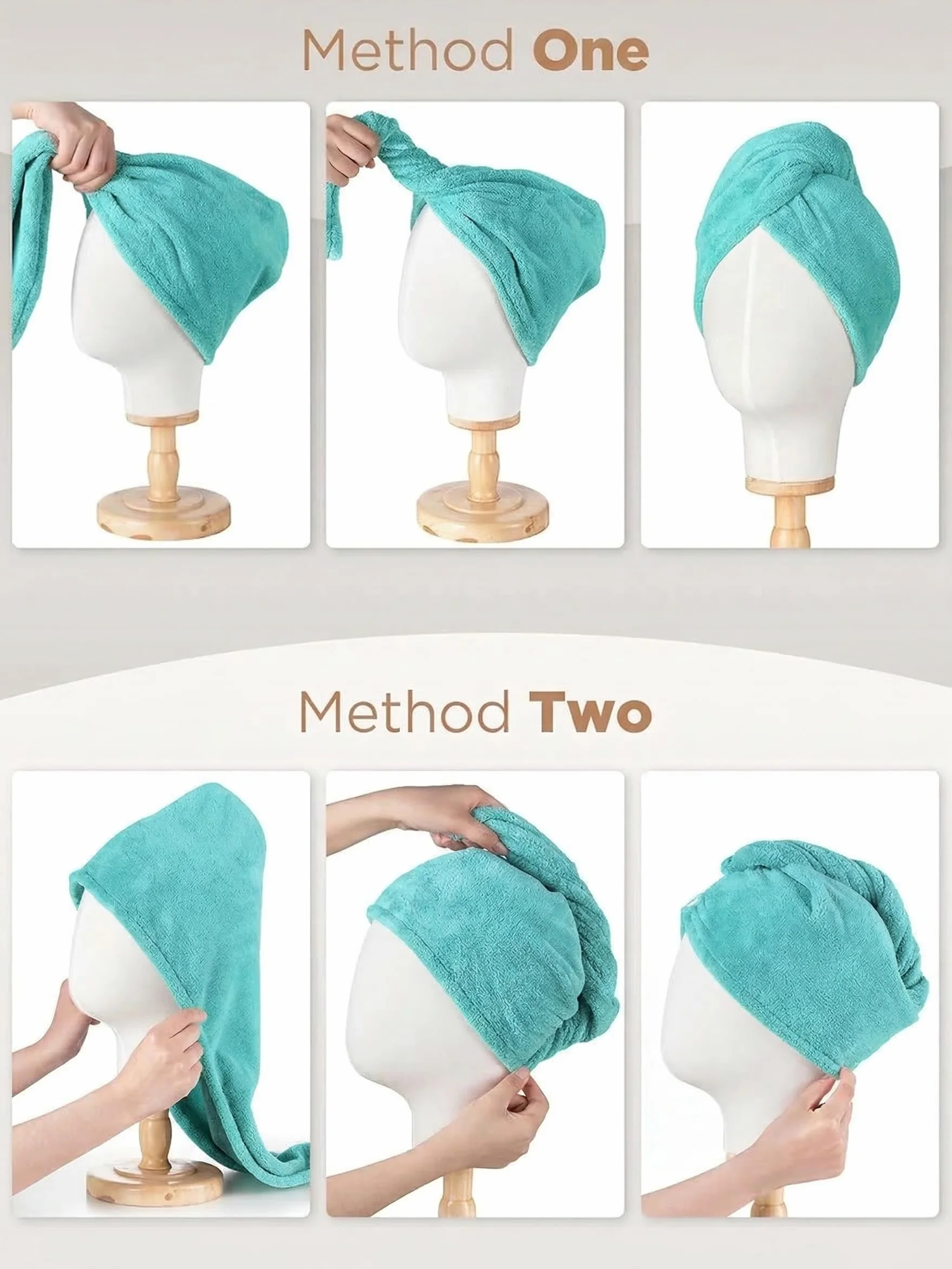 KU 3 Piezas Toalla Microfibra Pelo Turbante Secado Rápido Súper Absorbente