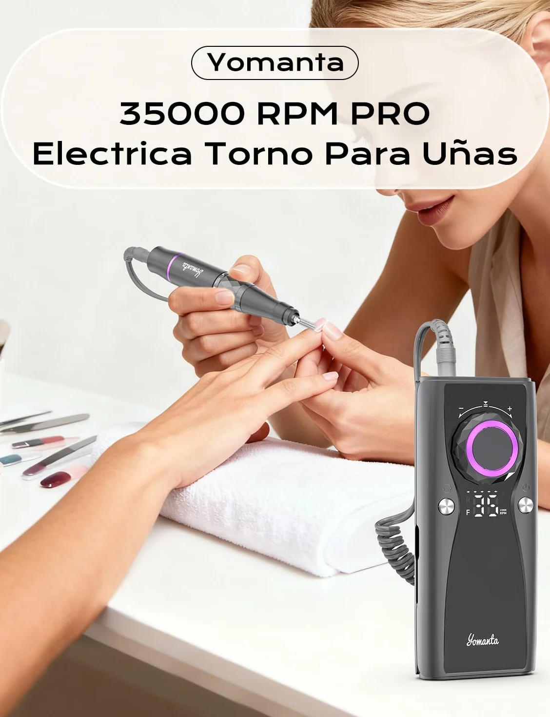 torno para uñas profesional 35000 RPM USB recargable 10H+ duración de la batería con 12 brocas lima electrica uñas para uñas de acrílico y gel- torno de uñas portátil para salón y uso doméstico