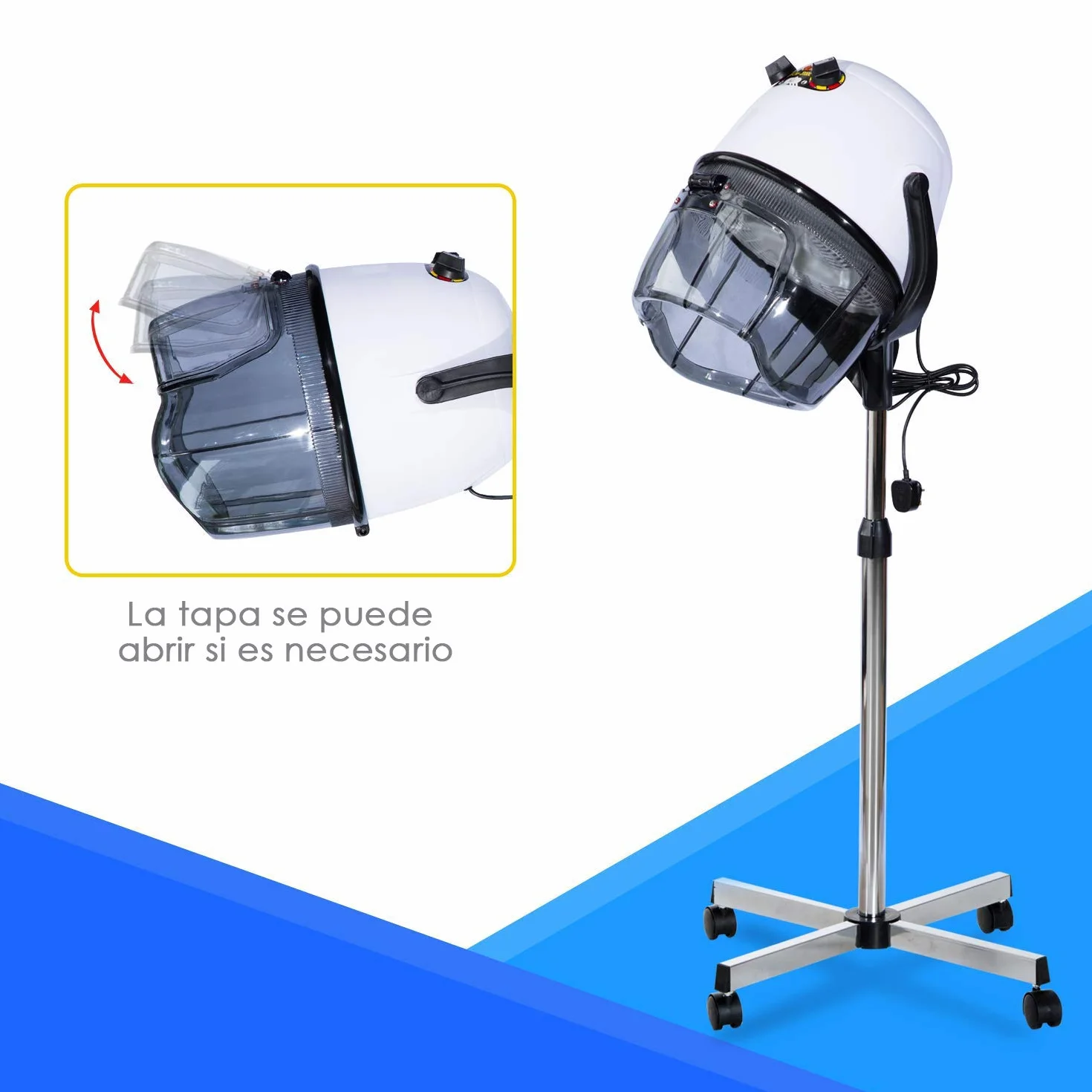 HOMCOM Campana Casco Secador De Pelo 80W Secador De Peluqueria Con Capucha Y Tripode, Blanco