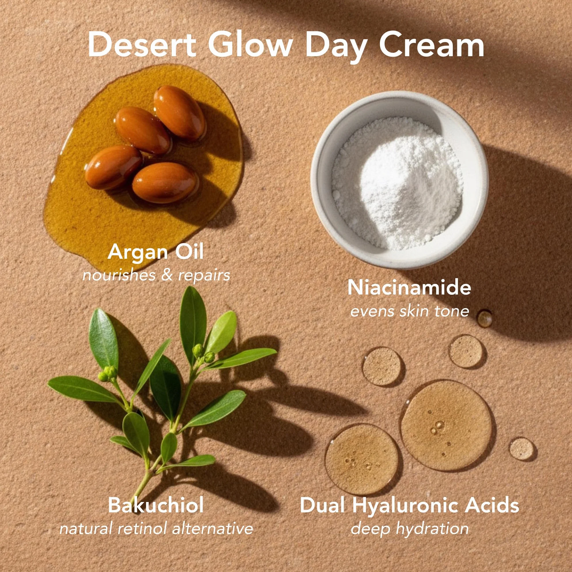 ZAYNA Desert Glow® Crema de día 50 g | para todos los tipos de piel | Aceite de argán, niacinamida, ácido hialurónico, baquuchiol, fabricado en Suiza, para todo tipo de pieles