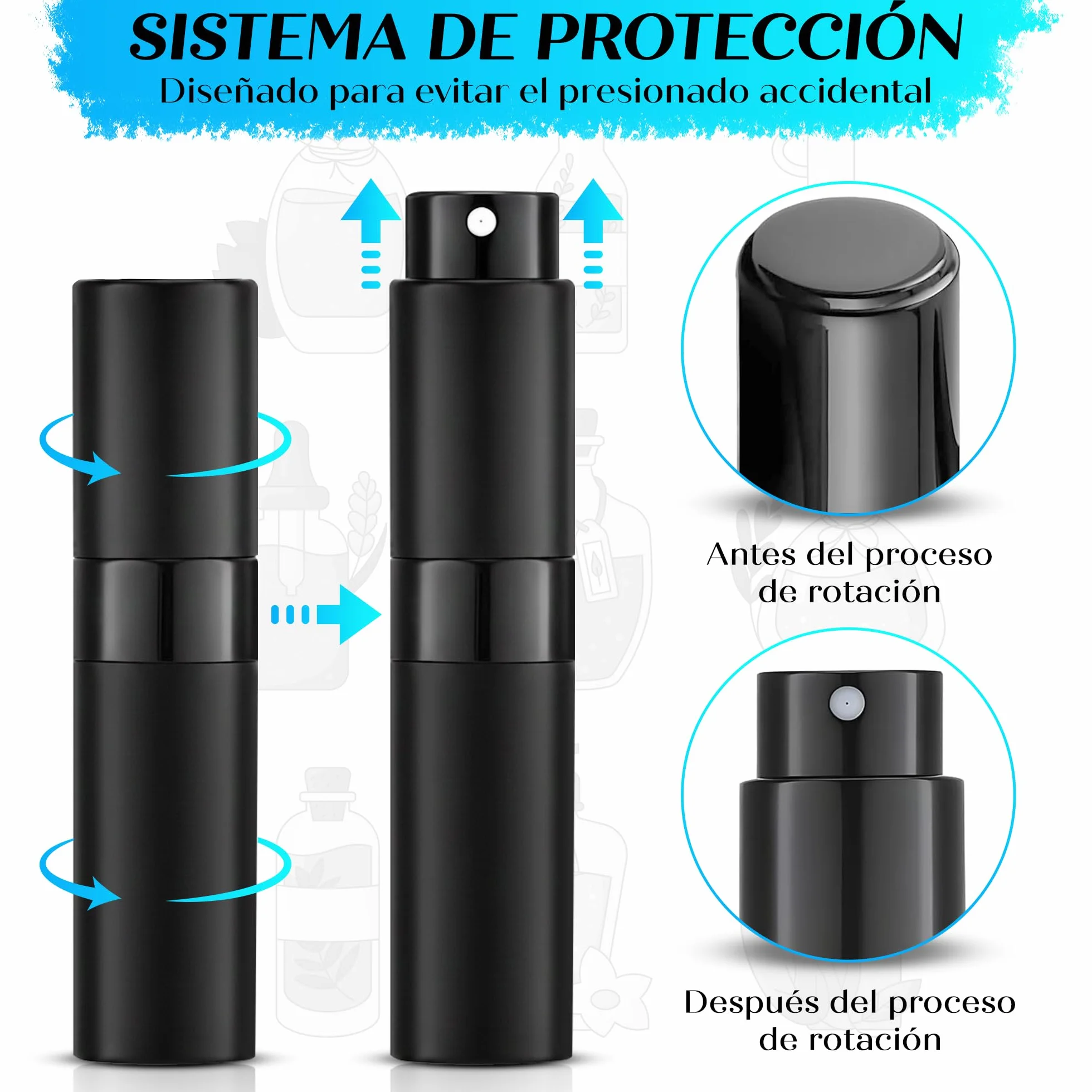 Atomizador Perfume Recargable 8ml con Accesorios de Rellenado para Viaje