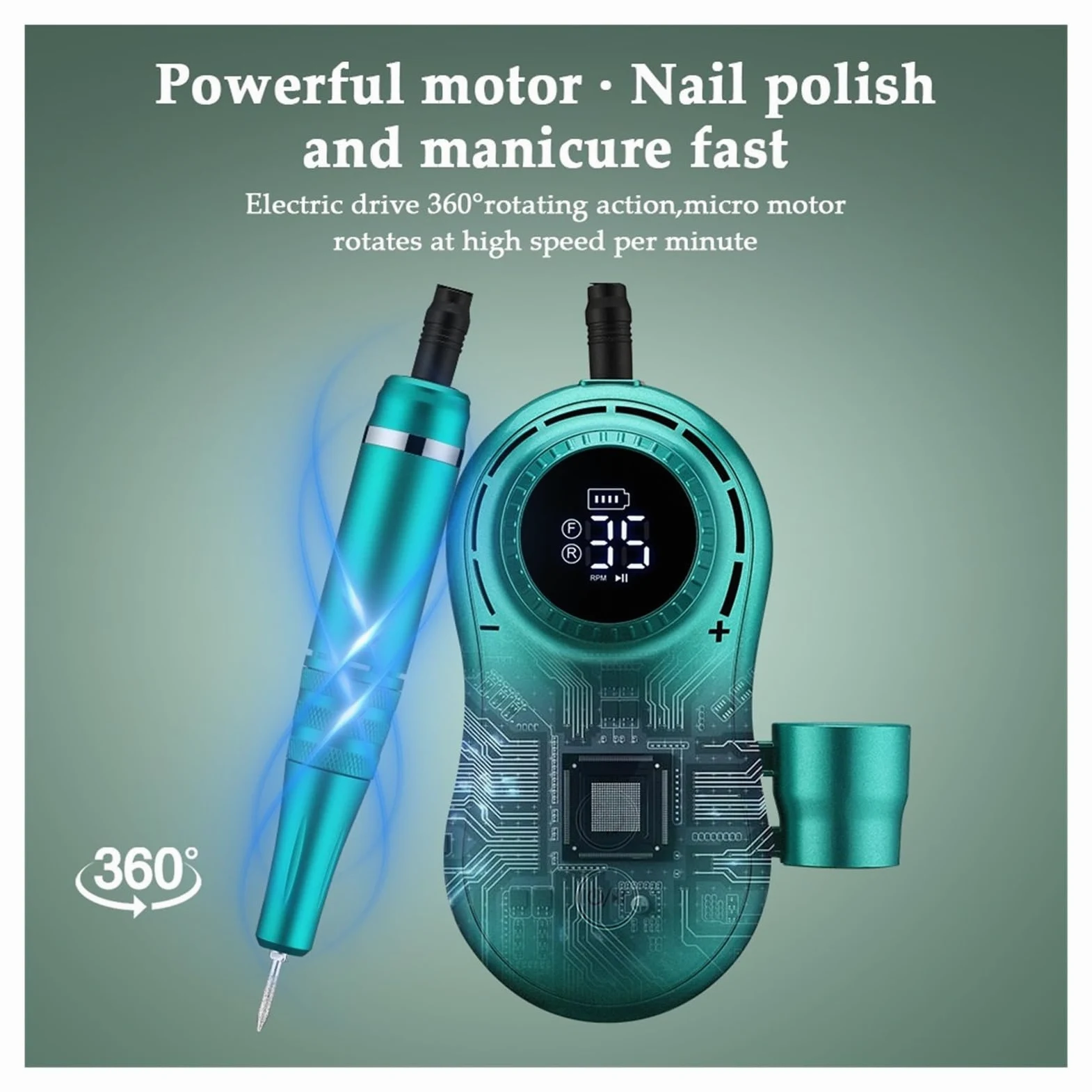 Torno para Uñas, Taladro eléctrico for uñas, juego de fresas de manicura de 35000RPM, lima de pedicura de uñas eléctrica verde Retro for esmalte de Gel