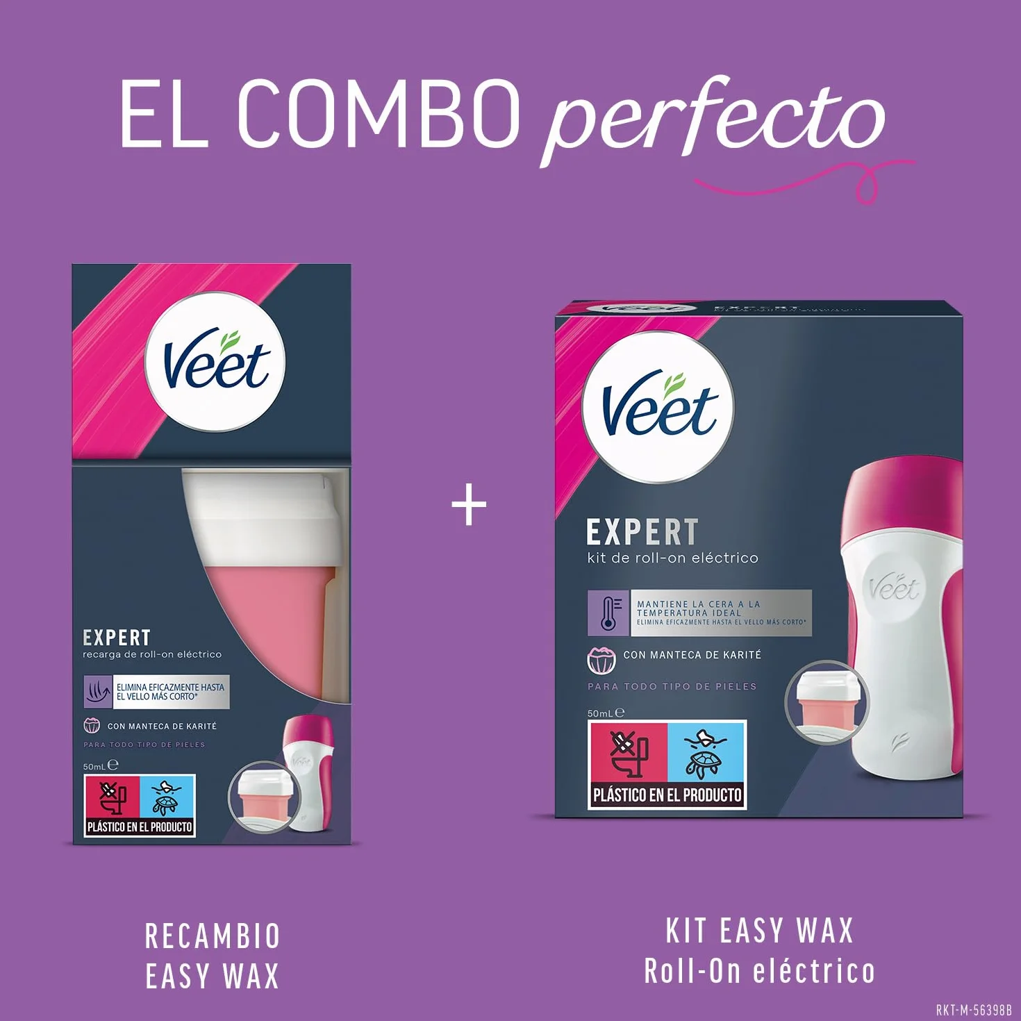 Veet Cera Depilatoria Cartucho de Recambio Roll-On Eléctrico EasyWax con Manteca de Karité 50 ml