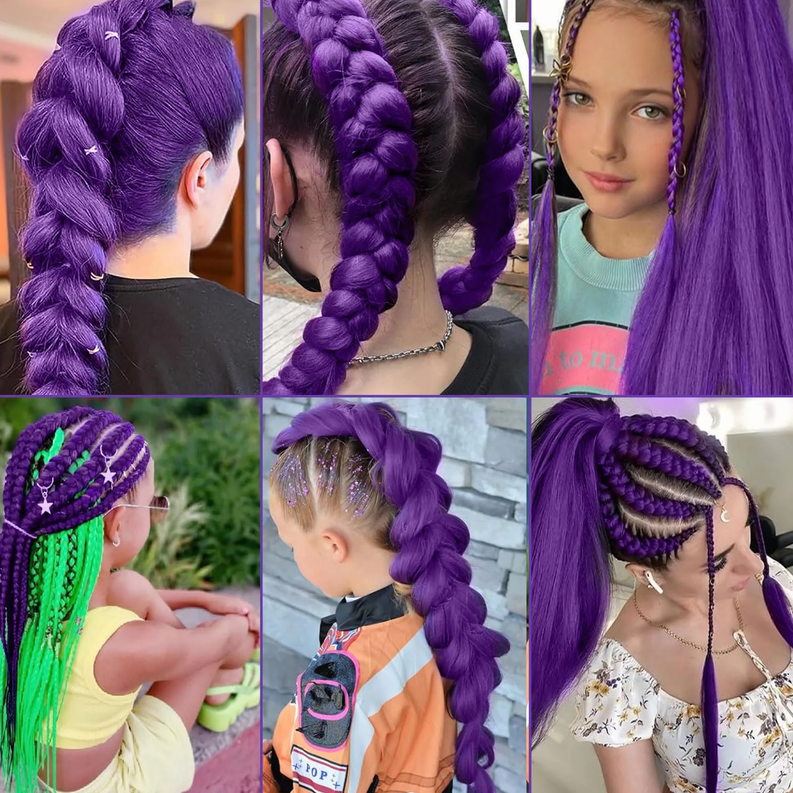 30 Pulgadas Extensiones Pelo Morado Kanekalon Prestirazados para Trenzas Halloween