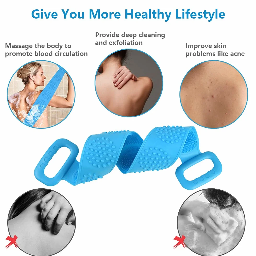 Esponja Silicona Cuerpo Doble Cara Cepillo Exfoliante Corporal Suave con Partículas de Masaje 73cm