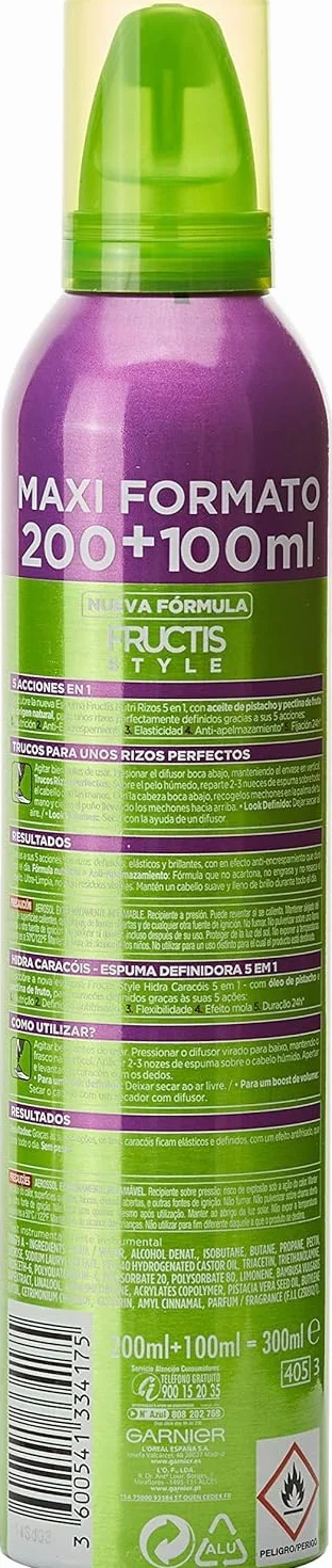 Garnier Fructis Style Espuma Hidra-Rizos 5 Acciones 200ml Extra Fuerte 04 Paquete de 3