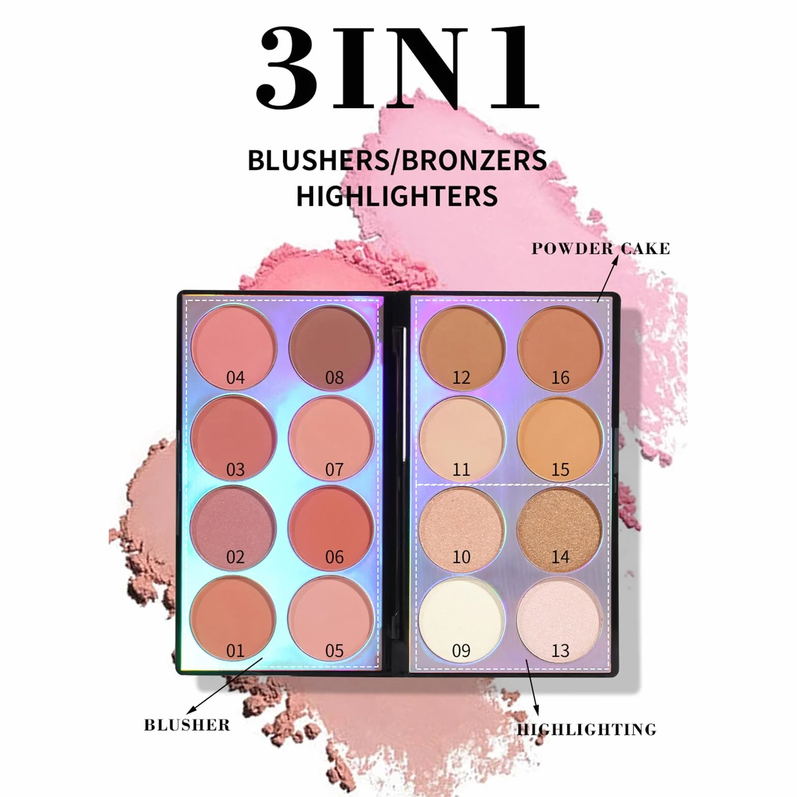Joyeee Paleta de Blush Highlight & Contour con Pincel, Kit de Colorete en Polvo