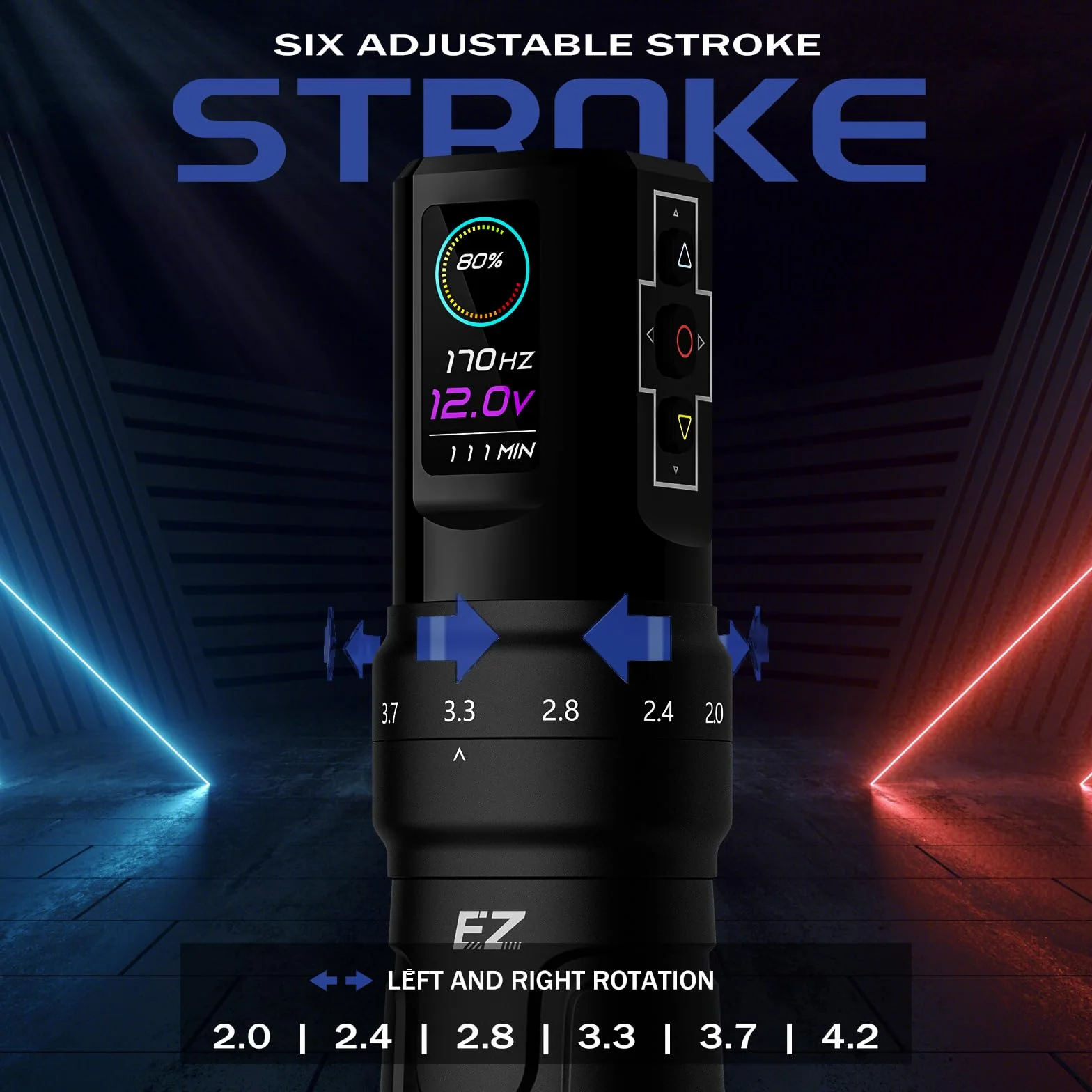 EZ Maquina Tatuar - 6 Strokes 2.0, 2.4, 2.8, 3.3, 3.7, 4.2mm Bluetooth Máquina de Tatuar Inalámbrica con Pantalla Digital OLED Batería de 1600 mAh Tattoo Gun (P3 Pro Negro Brillante)