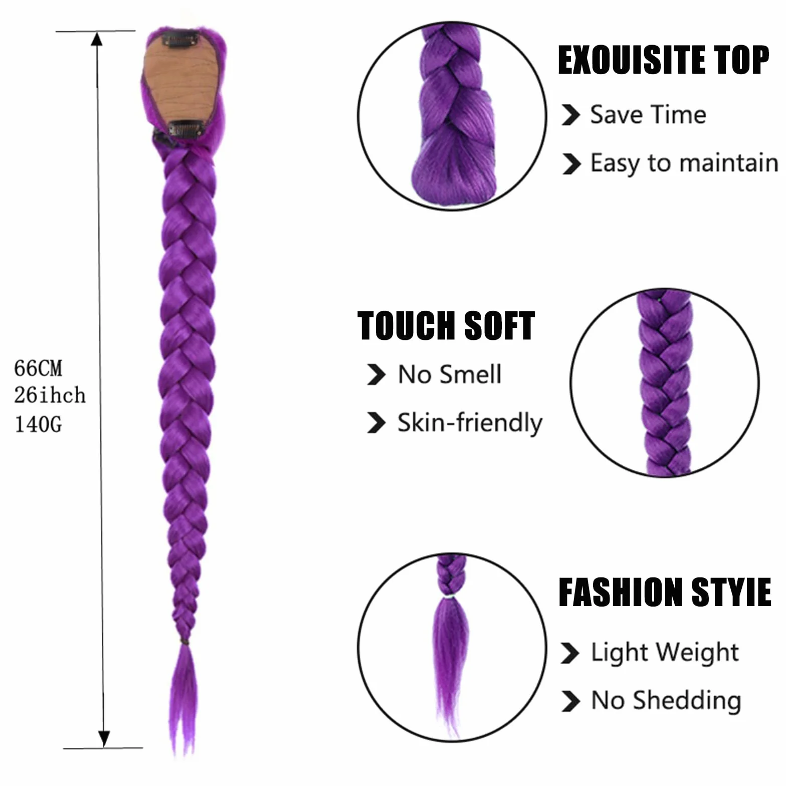 Peluca Trenzas Morada Para Mujer Niña, Extensiones Trenzas Moradas Cosplay Anime, Coleta Postiza Pelo Morada, Extensiones Clip Pelo, Pelucas Disfraz Halloween Carnaval Fiestas