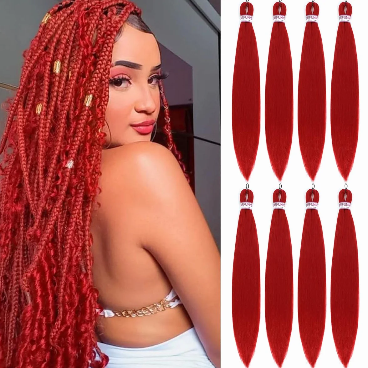 Pelo trenzado, 30 pulgadas, 8 paquetes de cabello rojo preestirado para trenzado, cabello humano preestirado degradado para mujeres negras, extensión de cabello sintético Yaki profesional sin picazón