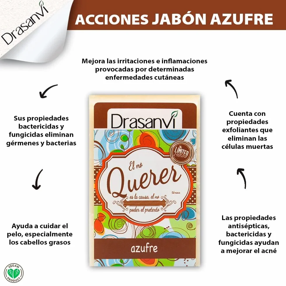 Drasanvi Jabón de Azufre 100g Antiséptico Seborregulador Acné Piel Grasa