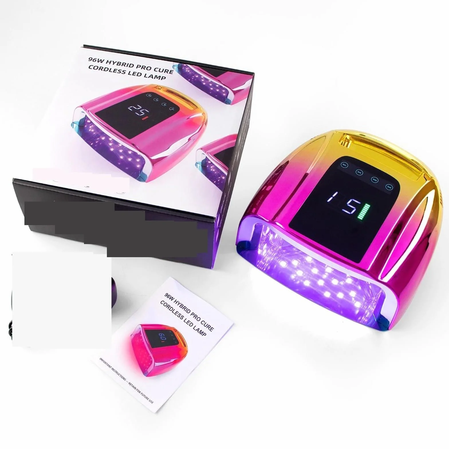Lámpara de uñas UV LED 96 W, recargable, con sensor automático, secado rápido, for todo tipo esmaltes gel Práctico