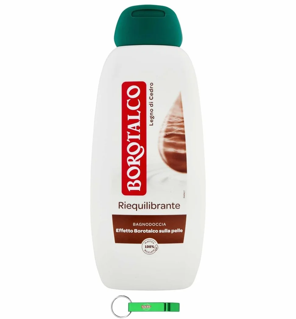 Borotalco Bagnoschiuma Riequilibrante - Gel de ducha con aroma a madera de cedro - Piel suave, lisa y aterciopelada - Limpiador corporal 450 ml + llavero Beni Culinari gratuito