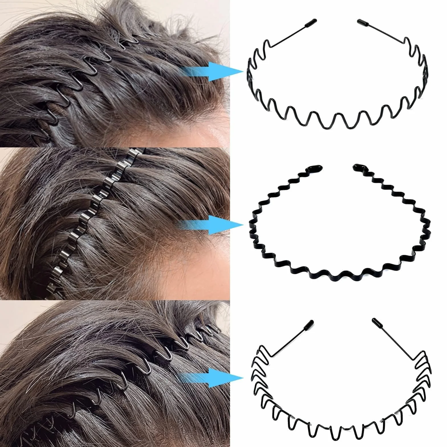 Diadema de Metal Ondulado 6 Piezas Hanyousheng Cinta de Pelo Antideslizante Elástica