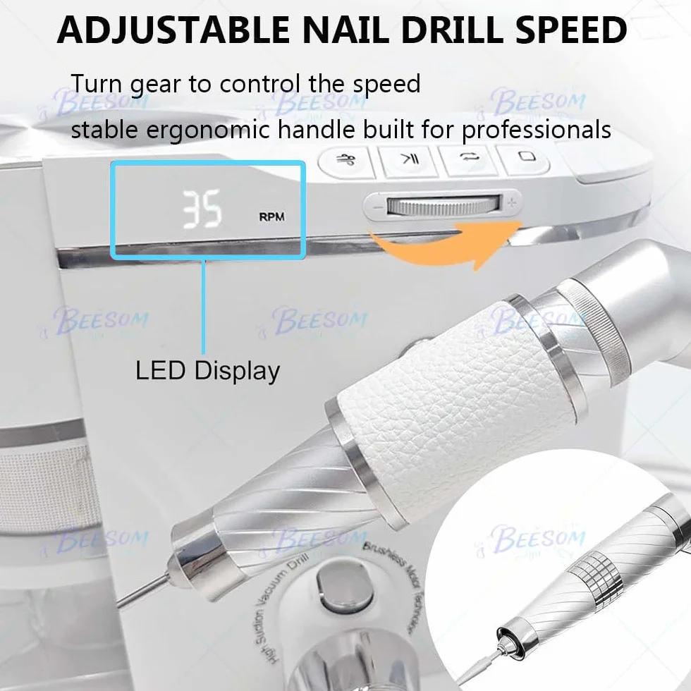 Taladro Eléctrico Uñas2 En 1con Aspirador Polvo,Taladro para Uñas con Aspirador Polvo Incorporado,30000 RPM - Velocidad Ajustable Drill Uñas Unhas - Kit Taladro+Aspirador Uñas White
