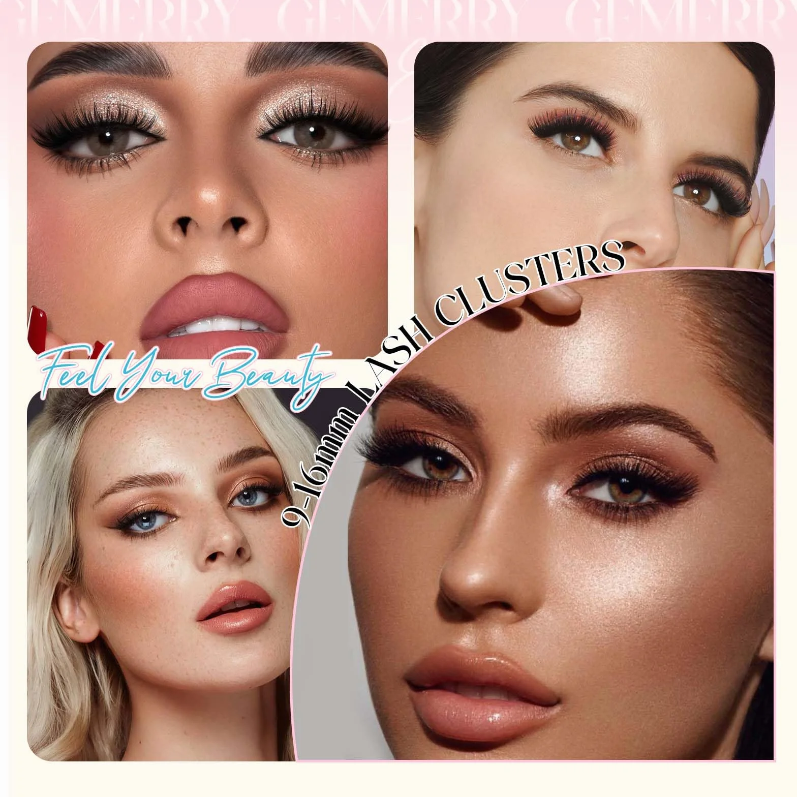 GEMERRY Pestañas Postizas D Curl 8-16mm Mix 30D-100D Pelo a Pelo Cluster Lashes