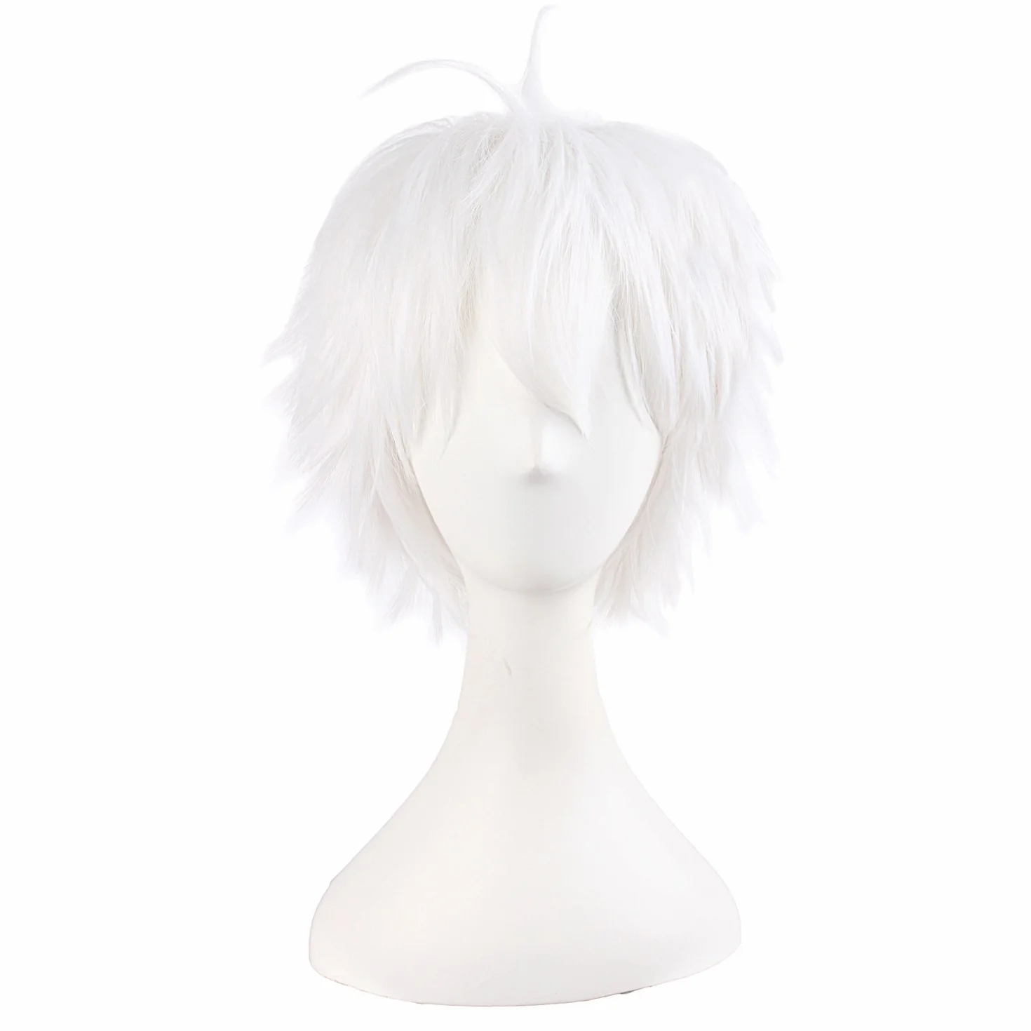 Mapofbeauty Peluca Cosplay 35cm Hombres Cabello Corto Atado Ponytail Fiesta (Blanco)