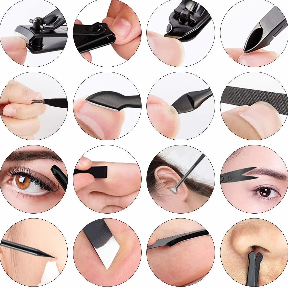 Set de Manicura y Pedicura Profesional 16 PCS Acero Inoxidable Cortaúñas con Estuche de Viaje Cuero (Negro)