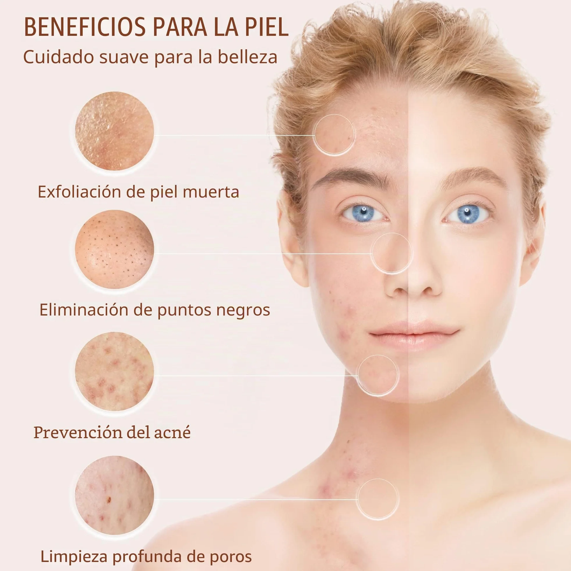 Cepillo de limpieza facial exfoliante rotación potente 7 cabezas para piel grasa mixta normal seca