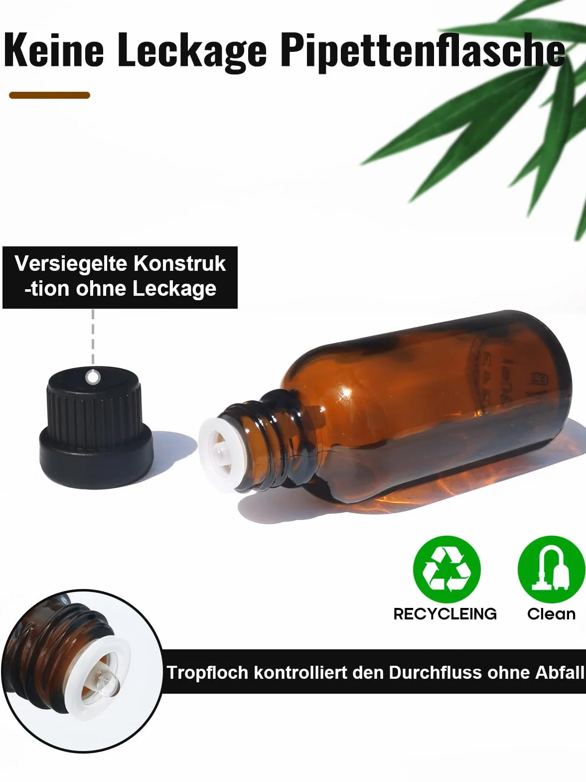 Botella de Vidrio Ámbar 50ml, Botellas Pequeñas con Tapa, Jeringa Embudo para Aceites de Masaje, Aromaterapia, Perfume