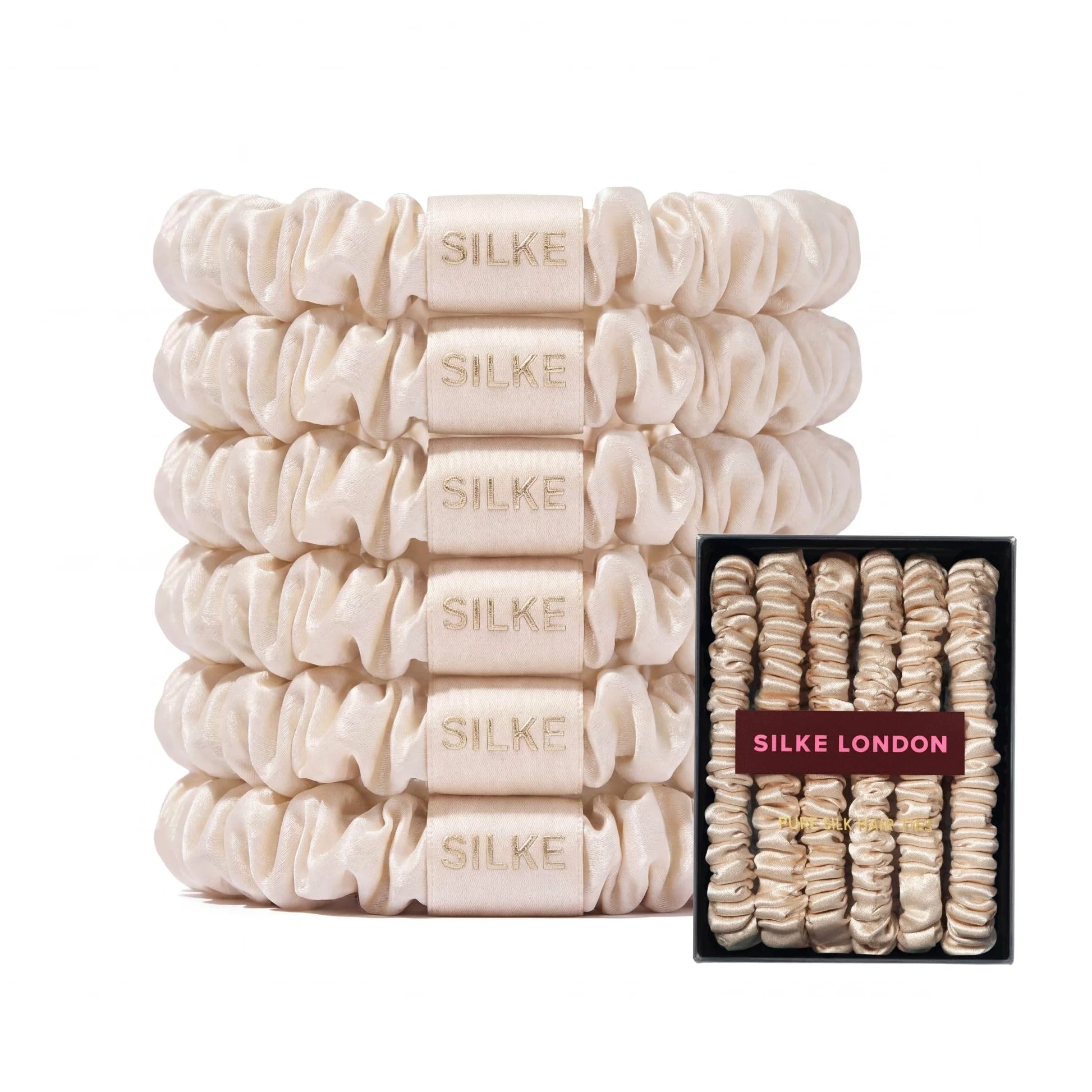 SILKE - Cintas para el cabello, coco, 100 % seda de lujo para el cabello, paquete de 6, lazos de seda para el cabello, sin daños, coleteros para mujeres, para todo tipo de cabello y estilos