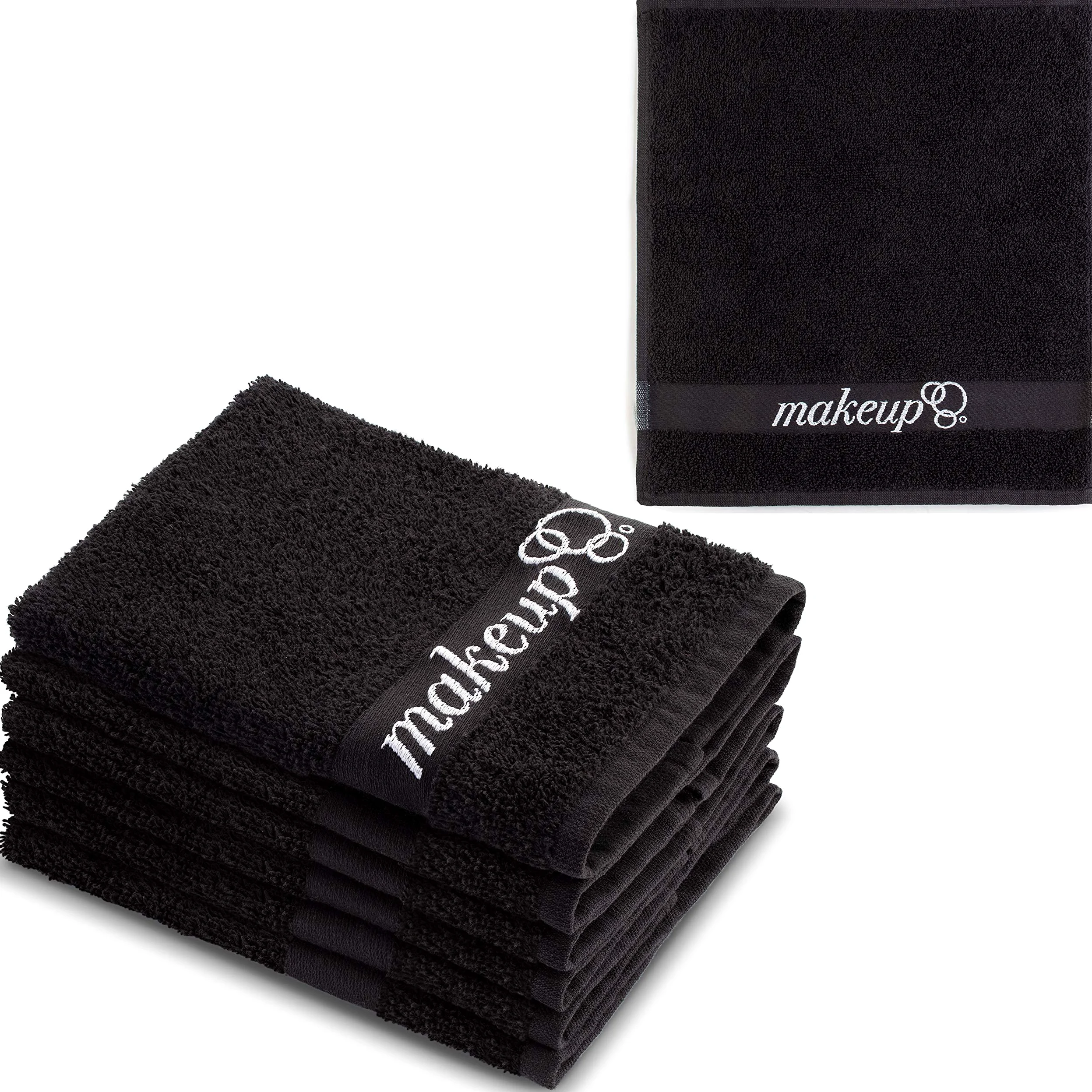 Juego de 6 toallas de tela para eliminar maquillaje facial de 13 x 13 pulgadas, fabricadas en Turquía, ultrasuaves, 100% algodón, color negro elegante, hermoso diseño, suaves y seguras para la