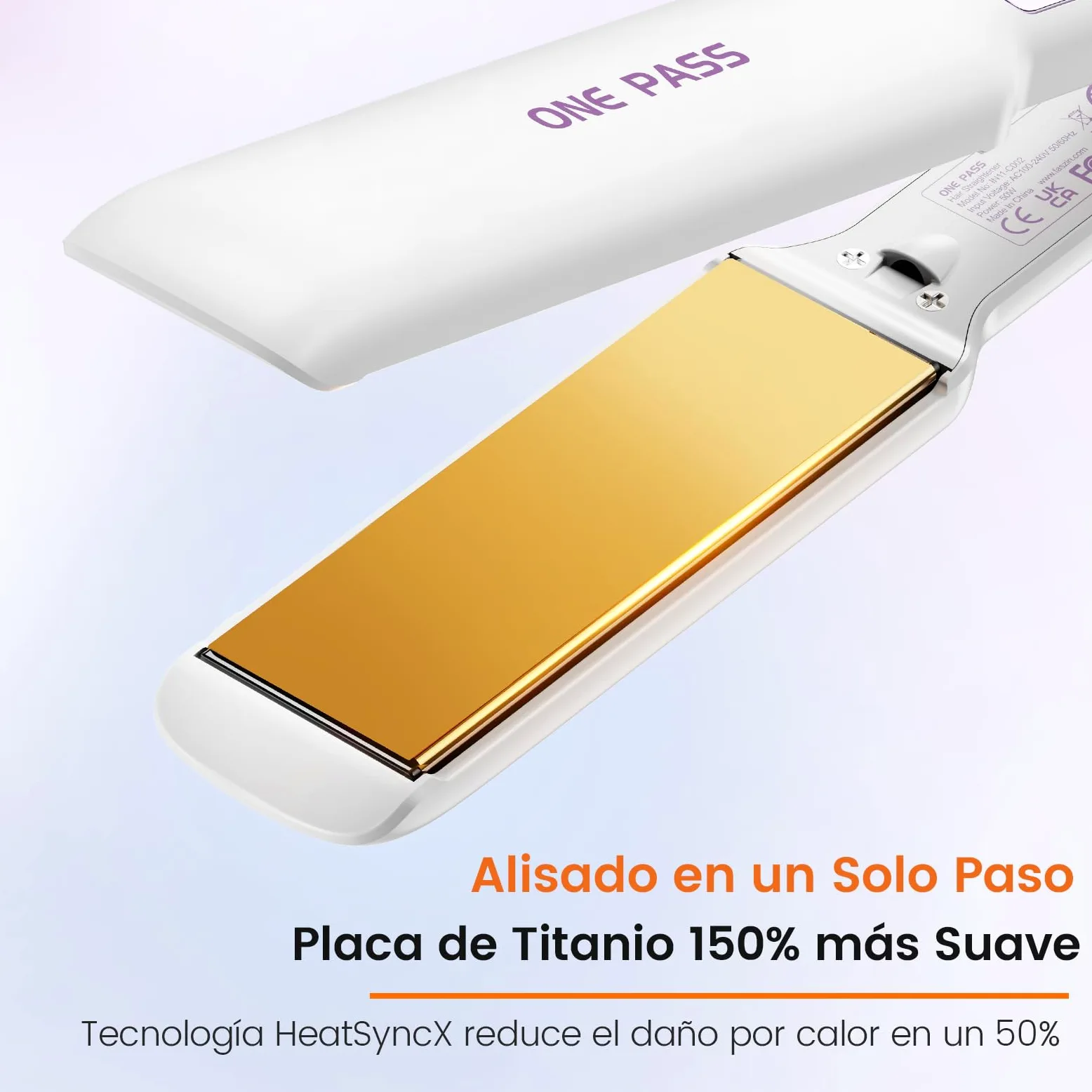 Faszin Plancha de Pelo con Placa de 42 mm de Ancho, Plancha de Titanio con Iones Negativos, Pantalla LED, Calentamiento Rápido de 30 s, Temperatura Ajustable de 11 Niveles (130-230 ℃) - Blanco