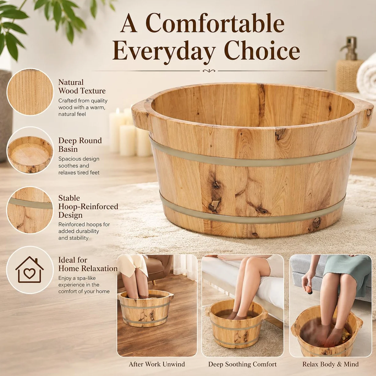 Piscina De Pies De Madera Bañera De Madera Para Remojar Pies Multifunción Cuenca De Pedicura Tazón De Baño De Pie,Para El Hogar, Centro De Baño De Pies