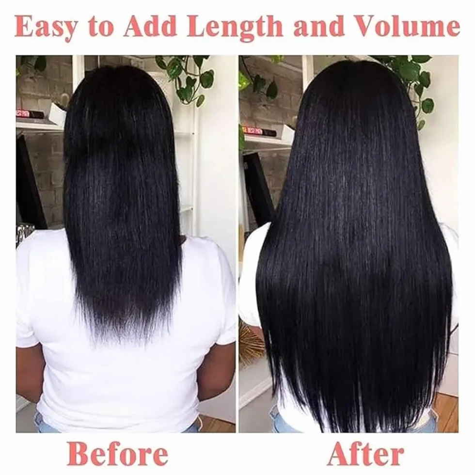 Extensiones de cabello Extensiones de cabello con clip, humano real, extensiones Remy liso, 8 piezas 18 clips Piezas de pelo