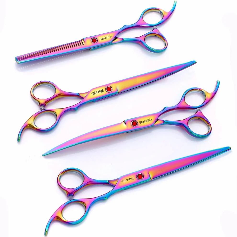 Juego de tijeras para el cuidado de mascotas de 7,0 pulgadas, 5 piezas, tijeras profesionales de peluquería, kit de herramientas para cortar el cabello con peine para salón, barbería, uso domésti